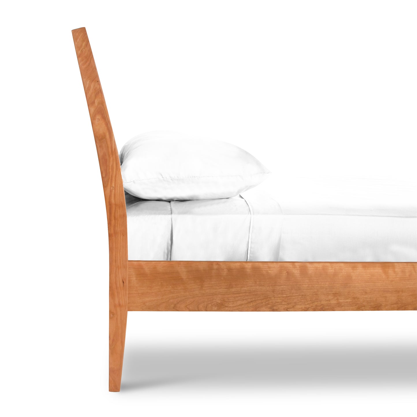 Andover Modern Incline Bed by Maple Corner Woodworks, solid wood platform design with high headboard and neatly arranged white linens.
