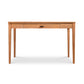 Maple Corner Woodworks Andover Modern Writing Desk, a solid wood writing desk with a single central drawer, standing on four legs, isolated against a white background.
