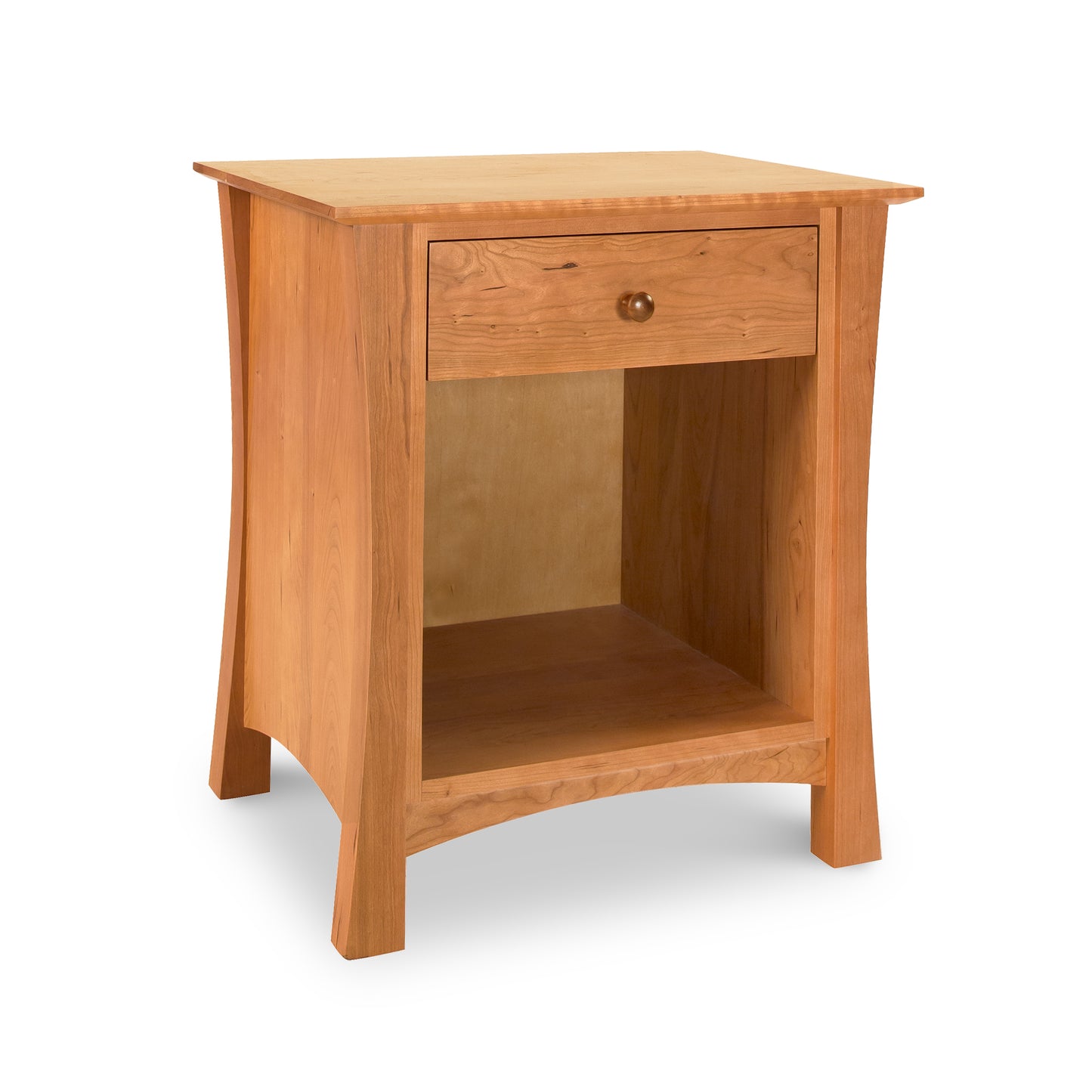 An Andrews 1-Drawer Enclosed Shelf Nightstand crafted from natural hardwoods with convenient storage space provided by a drawer, made by Lyndon Furniture.