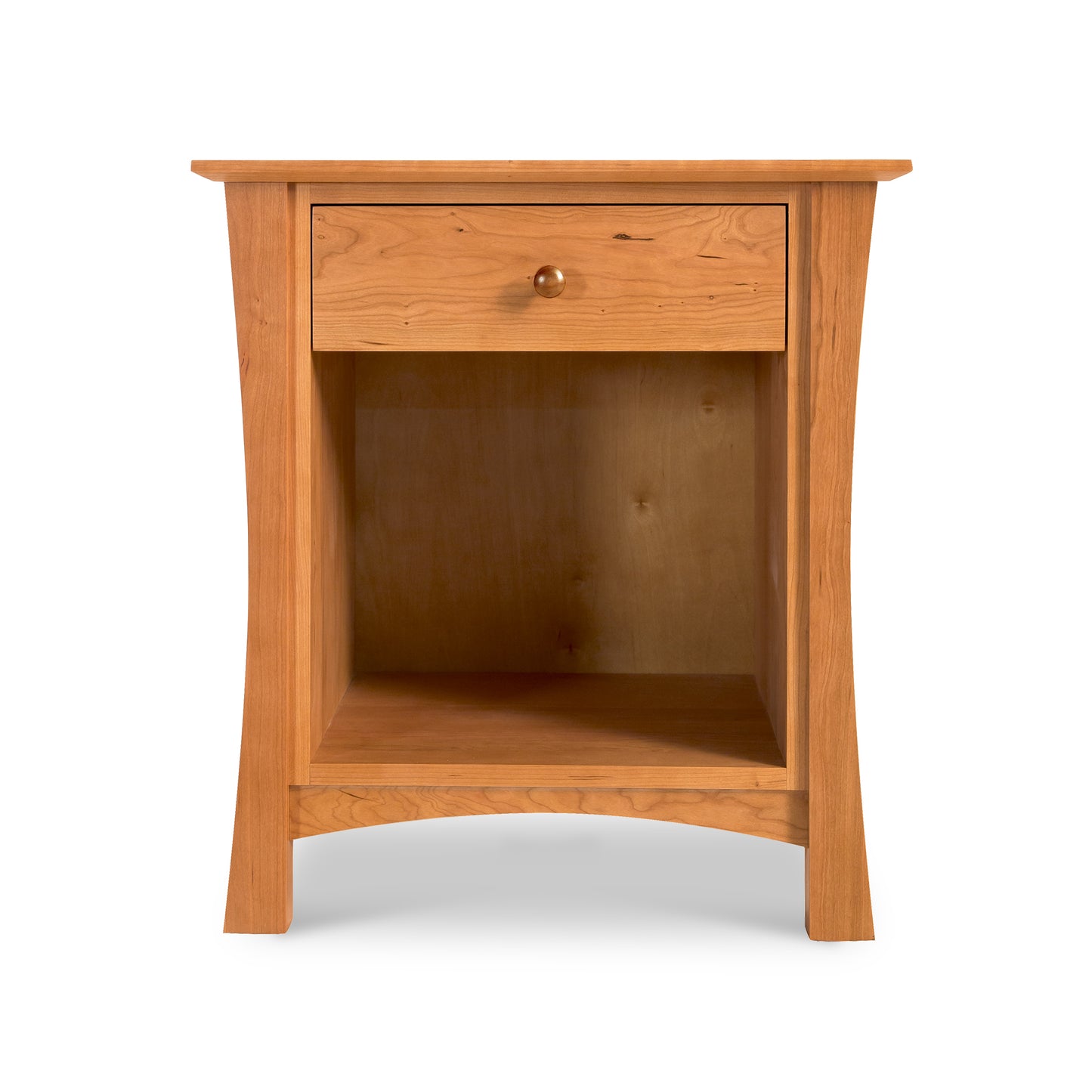 Andrews 1-Drawer Enclosed Shelf Nightstand by Lyndon Furniture in natural cherry, featuring a single drawer and open shelf for storage.