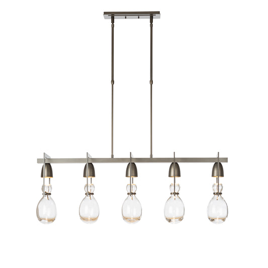 Hubbardton Forge Apothecary Pendant with five hand-blown glass bulbs on a sleek metal rod.