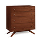 A hardwood Astrid 4-Drawer Chest with angled legs on a white background by Copeland Furniture.