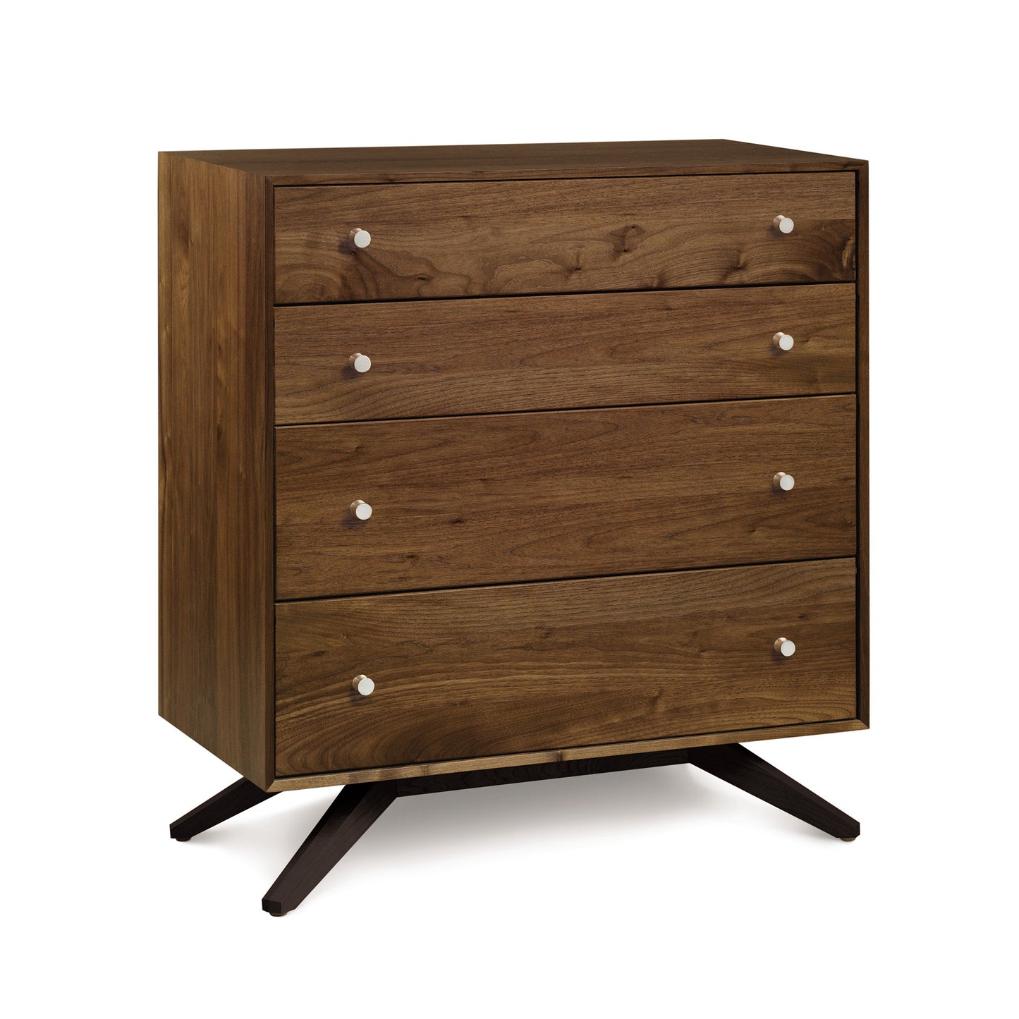 Astrid 4-Drawer Chest in solid North American hardwood with mid-century style angled legs by Copeland Furniture. Handcrafted in Vermont.