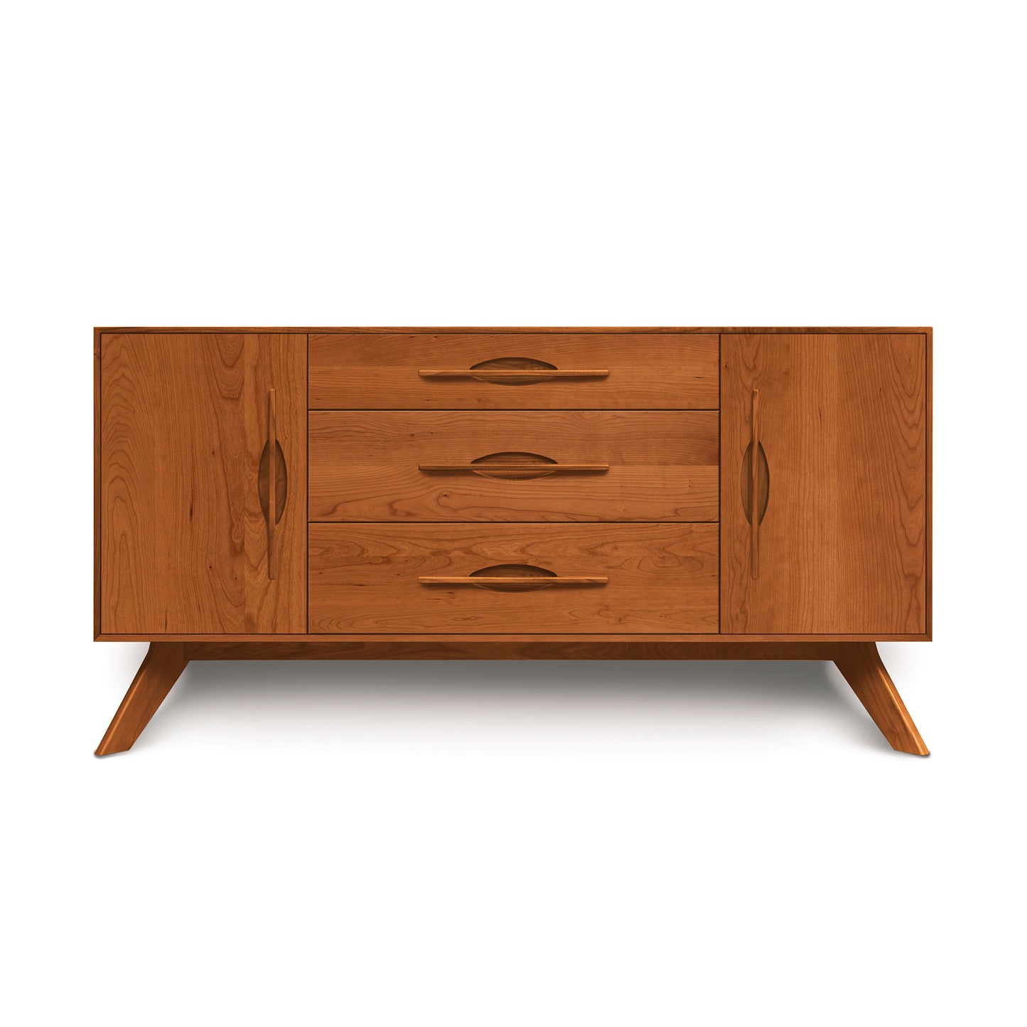 Copeland Audrey Buffet with 2 doors and 3 drawers, crafted from American hardwoods in Vermont, showcasing a sleek mid-century modern design.