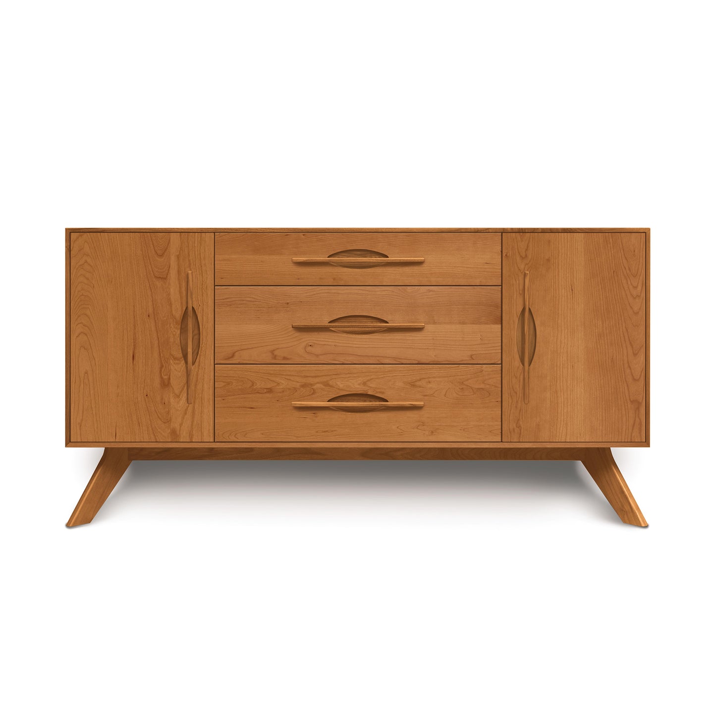 Copeland Audrey 2-Door 3-Drawer Buffet with angled legs and natural wood finish, expertly crafted in Vermont.