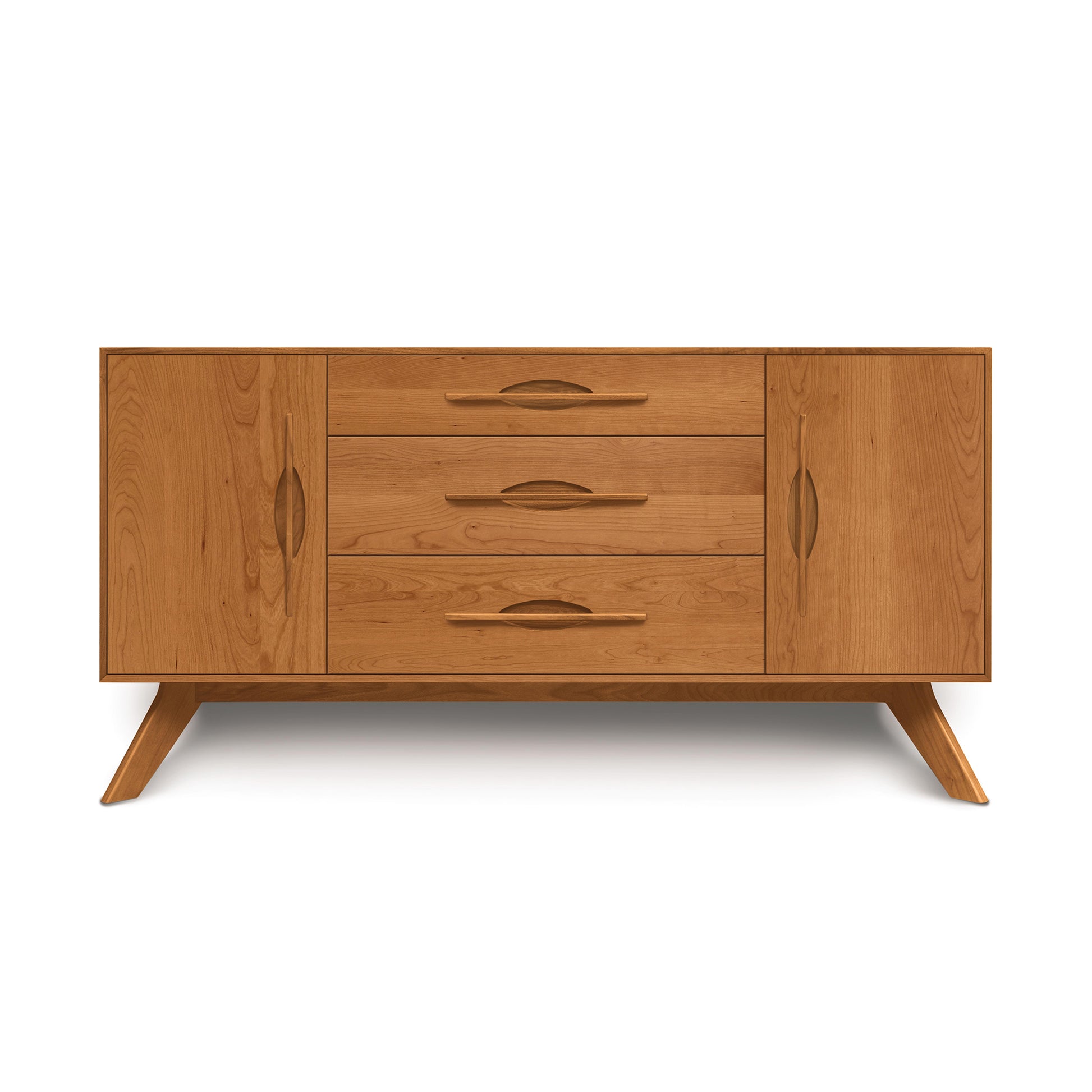 Copeland Audrey 2-Door 3-Drawer Buffet with angled legs and natural wood finish, expertly crafted in Vermont.