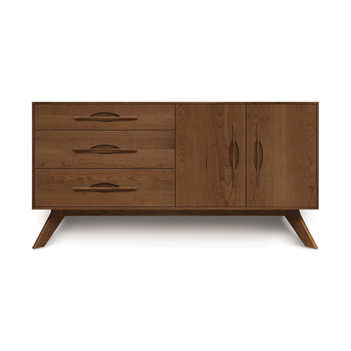 Copeland Furniture Audrey 2-Door 3-Drawer Buffet, featuring angled legs and crafted from American hardwoods, showcases fine Vermont craftsmanship.