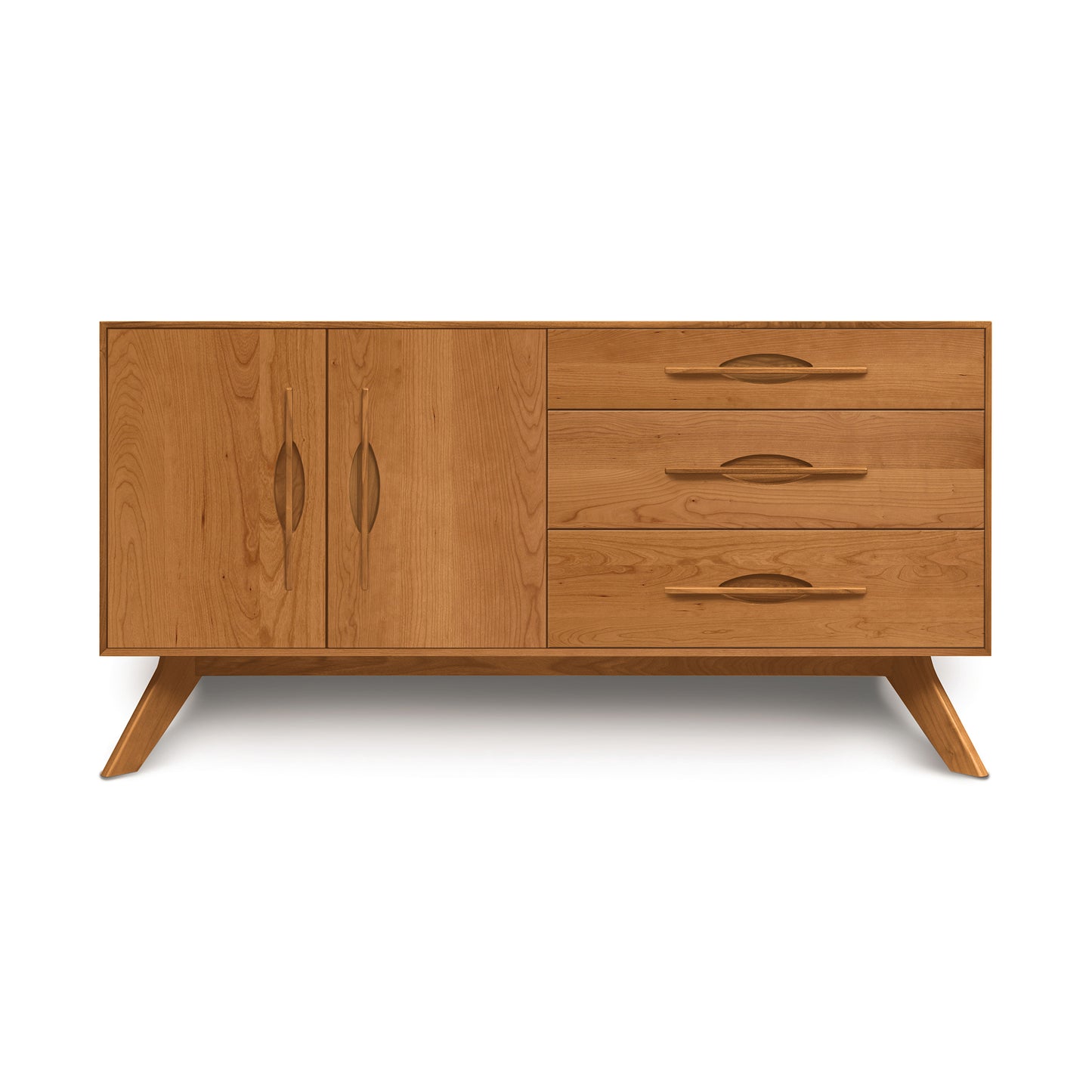 A Handmade Copeland Furniture Audrey 2-Door 3-Drawer Buffet in mid-century modern style with two cabinet doors and three drawers set against a white background.