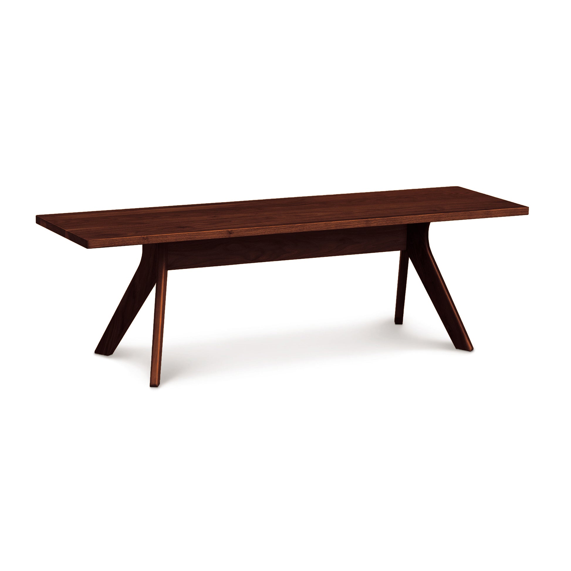 Audrey Dining Bench by Copeland Furniture, crafted from solid cherry with angled legs and a horizontal support, American made in Vermont.