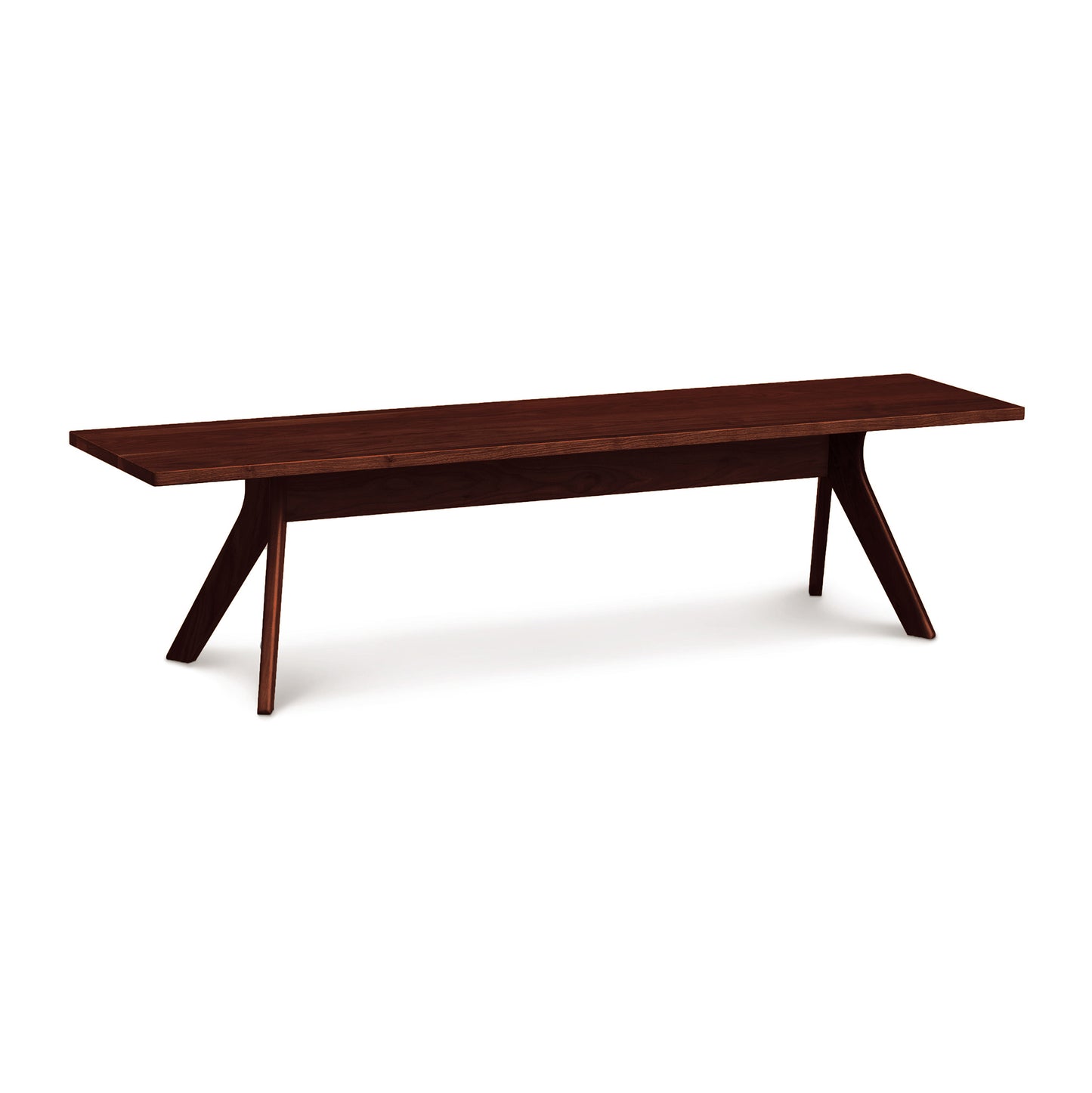 Audrey Dining Bench by Copeland Furniture in cherry, featuring a sleek rectangular seat and distinctive angled legs.