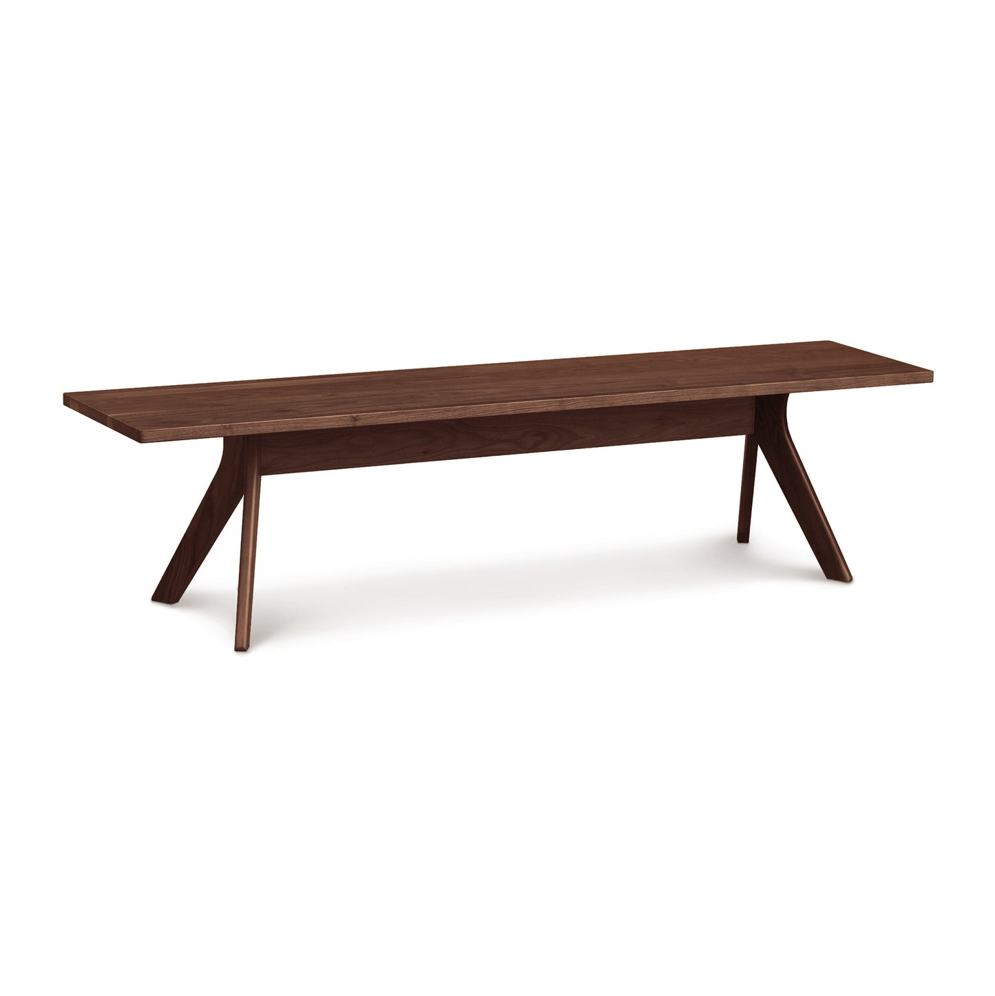 Audrey Dining Bench by Copeland Furniture, handcrafted from solid cherry with angled legs, showcasing fine Vermont craftsmanship.