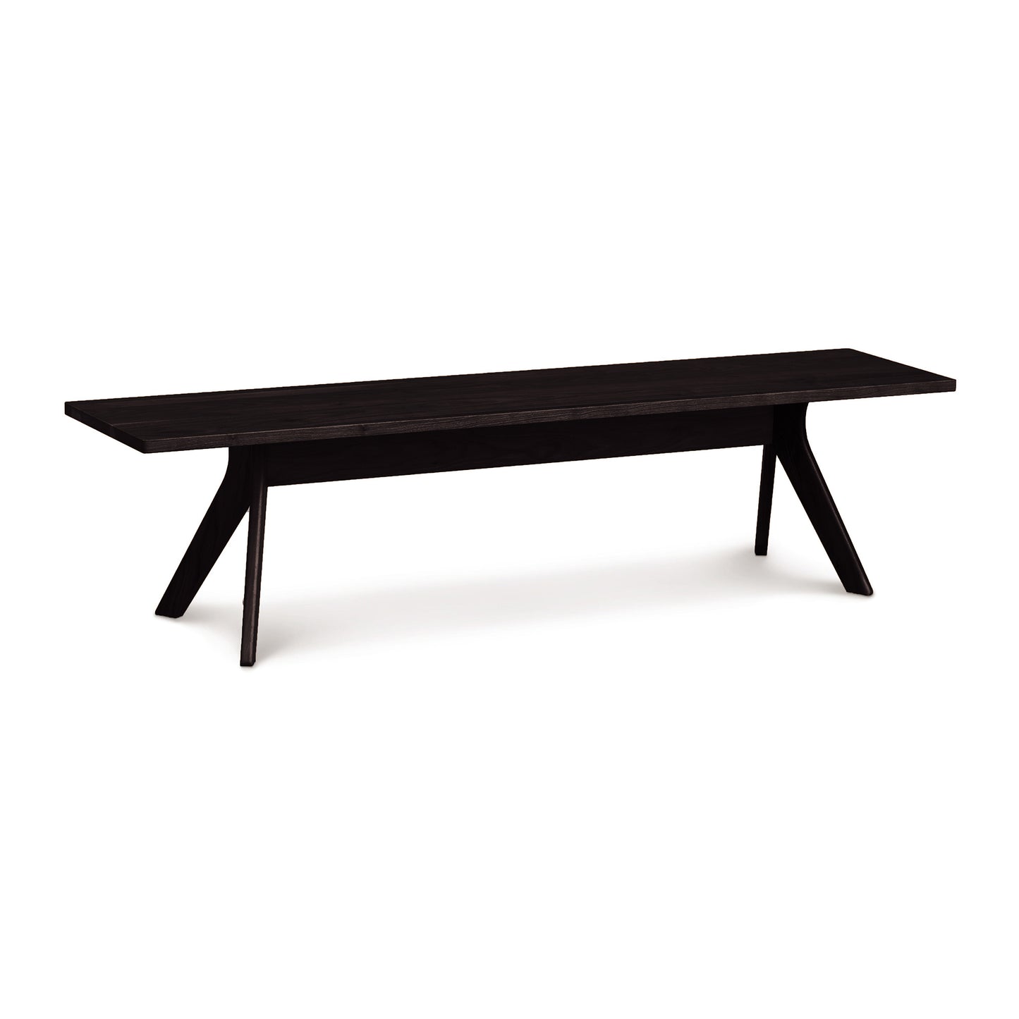 Copeland Furniture Audrey Dining Bench in handcrafted cherry with flat seat and angled legs, showcasing fine woodworking and modern design.