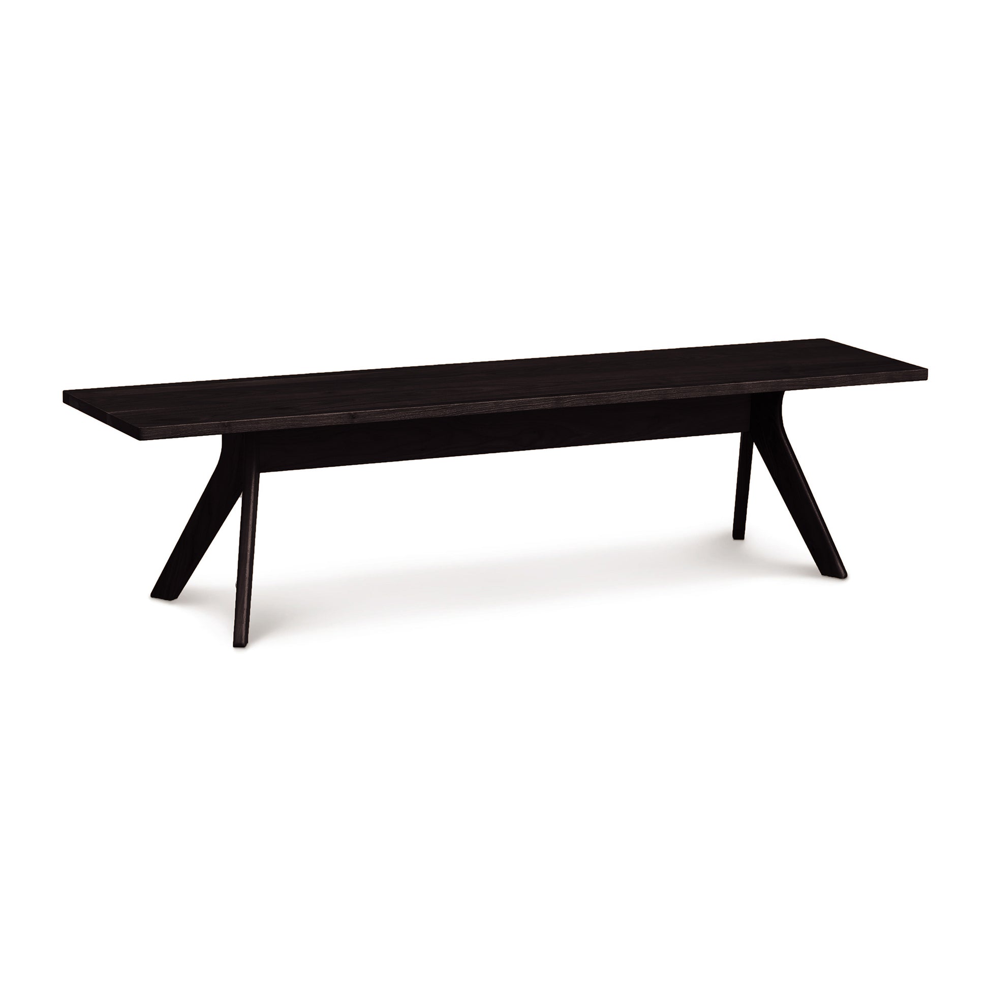 Copeland Furniture Audrey Dining Bench in handcrafted cherry with flat seat and angled legs, showcasing fine woodworking and modern design.
