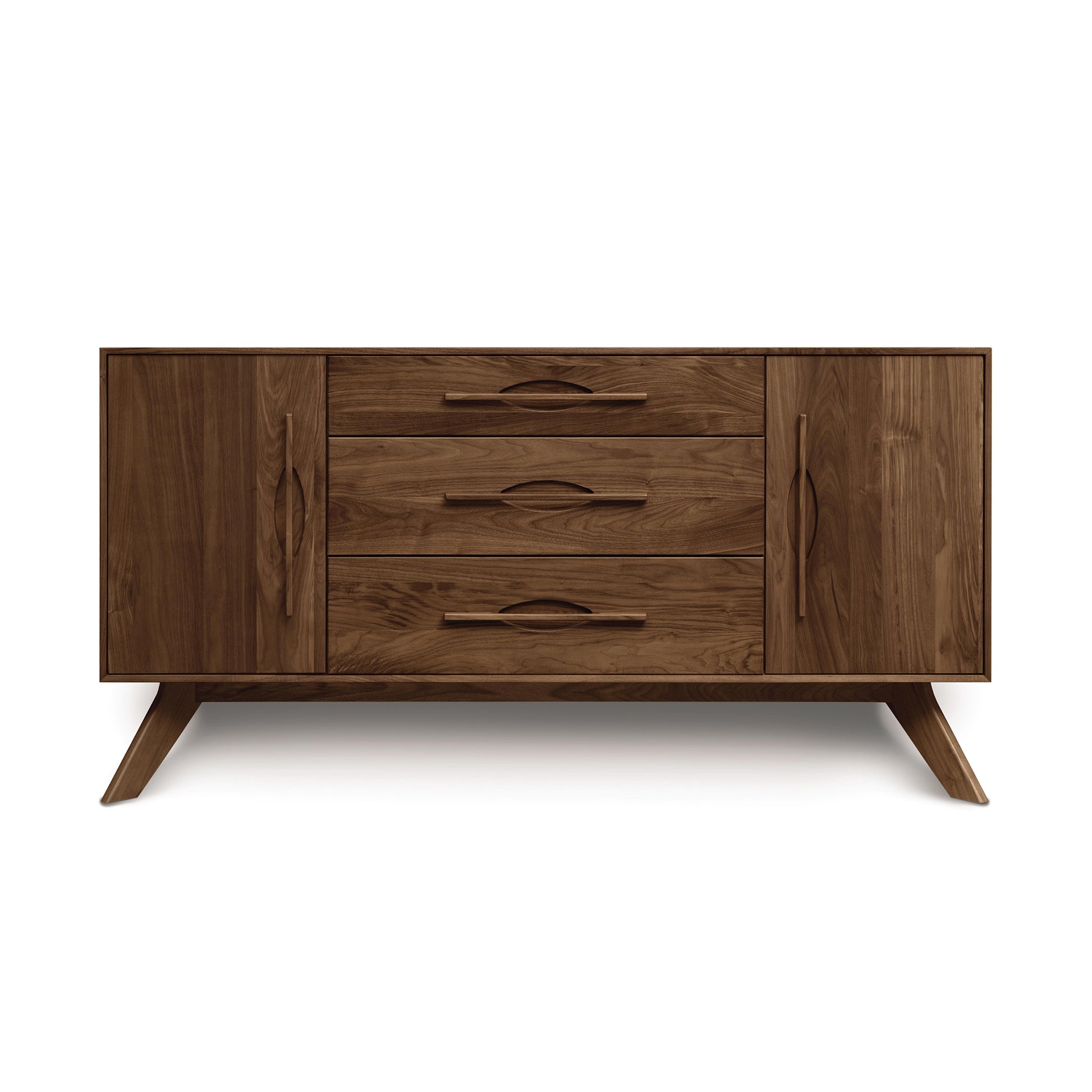 Audrey 2-Door 3-Drawer Buffet by Copeland Furniture, featuring angled legs and sleek storage, handcrafted in Vermont from solid wood.