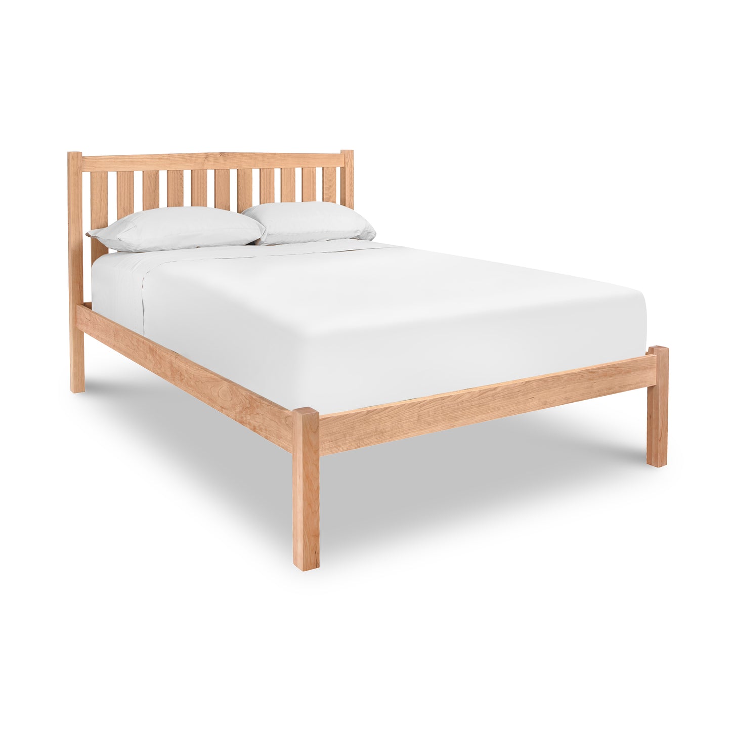 Bennington Bed with Low Footboard - solid wood platform bed featuring vertical slats, handcrafted by Vermont Furniture Designs.