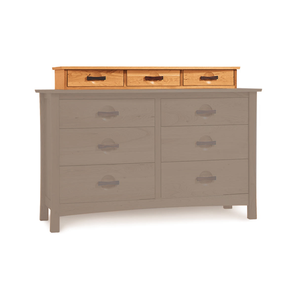 Copeland Berkeley Accessory Case in cherry wood featuring three small and six large drawers, highlighting the case’s design and craftsmanship.