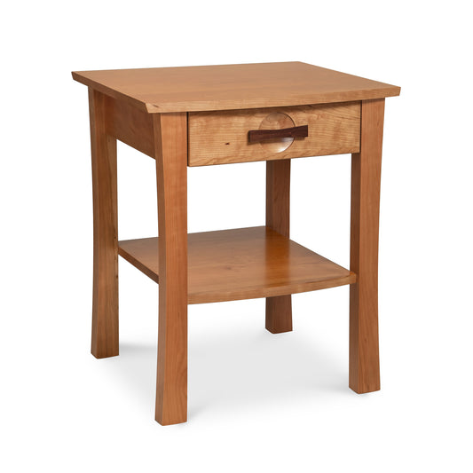 Handcrafted cherry wood Berkeley nightstand by Copeland Furniture, showcasing a minimalist design with a single drawer and lower shelf.