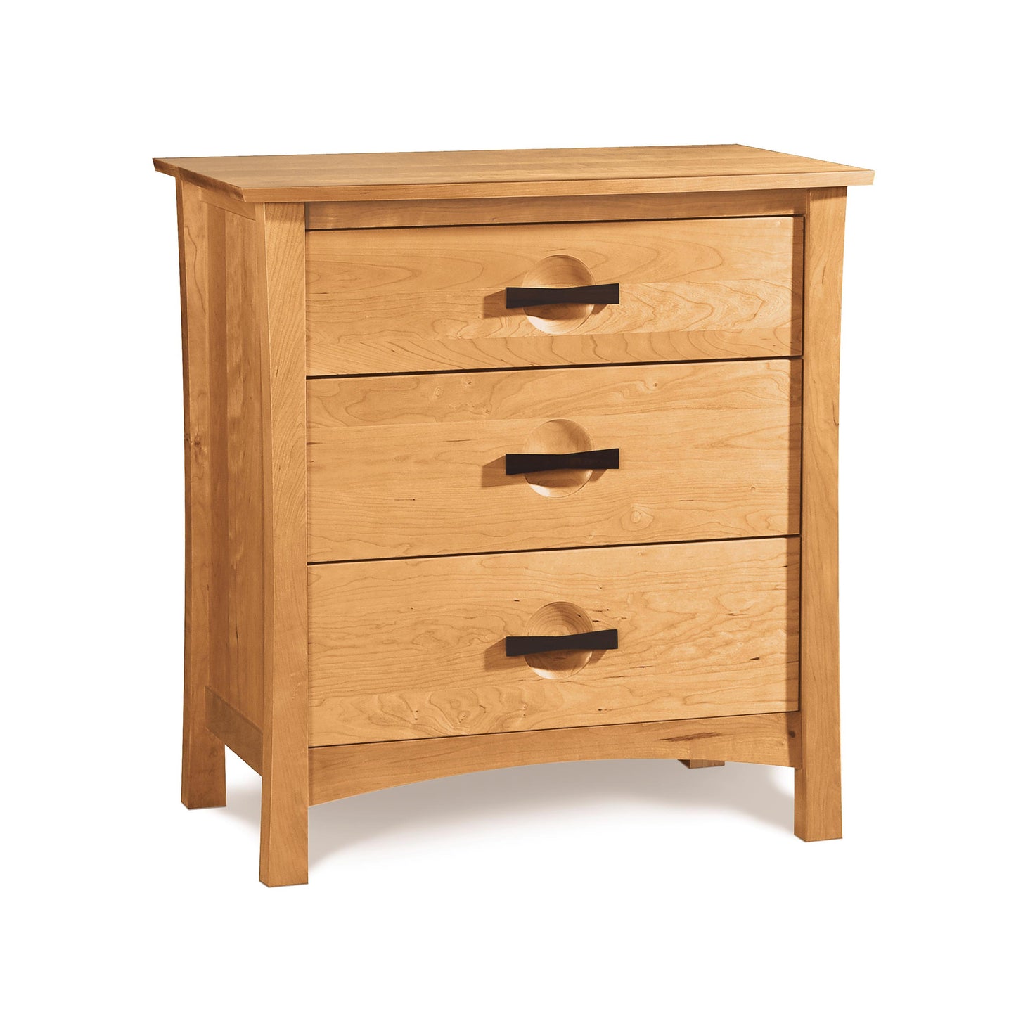 Berkeley 3-Drawer Chest by Copeland Furniture in solid wood with semi-circle handles and light brown finish.