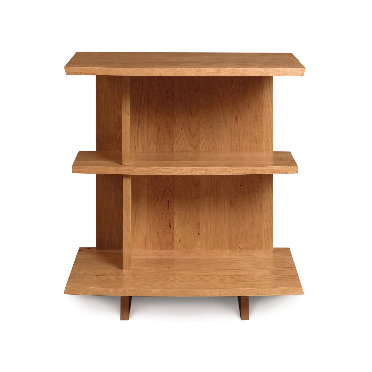Berkeley Open Shelf Nightstand by Copeland Furniture with three-tier zigzag design and light brown finish.