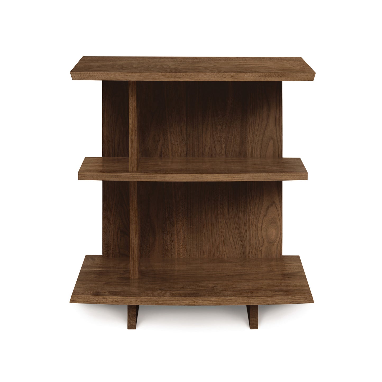 Berkeley Open Shelf Nightstand - Left by Copeland Furniture, three-tiered minimalist wooden design with dividers in a cherry finish.