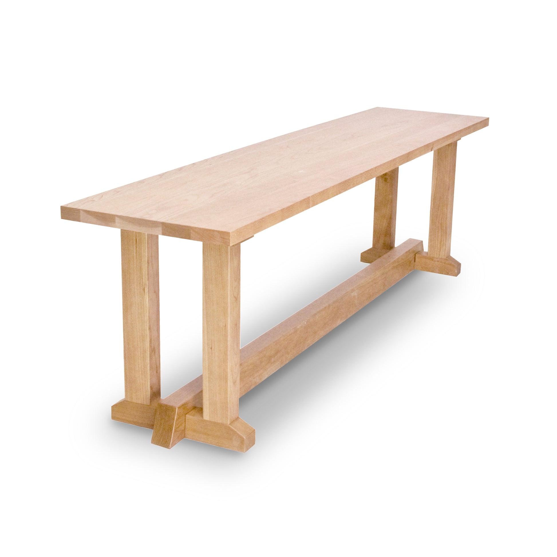 An eco-friendly Boston Trestle Bench by Lyndon Furniture, made from sustainably harvested solid woods, with two legs, on a white background.