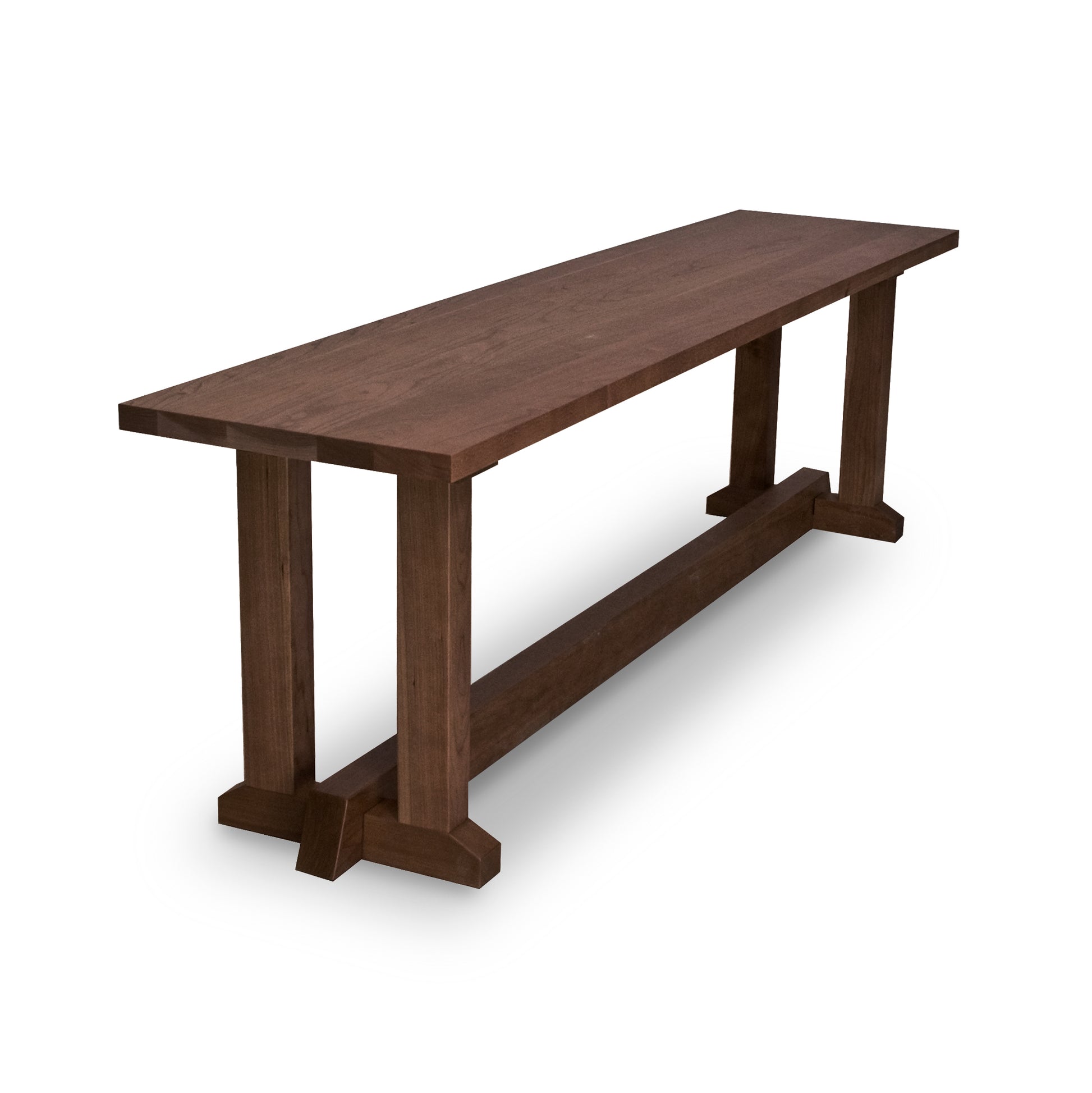 A sustainably harvested Lyndon Furniture Boston Trestle Bench with two legs on a white background.
