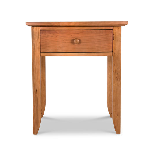 Bow Front 1-Drawer Nightstand by Lyndon Furniture, handcrafted in Vermont from sustainable wood, features a single drawer with a round knob.