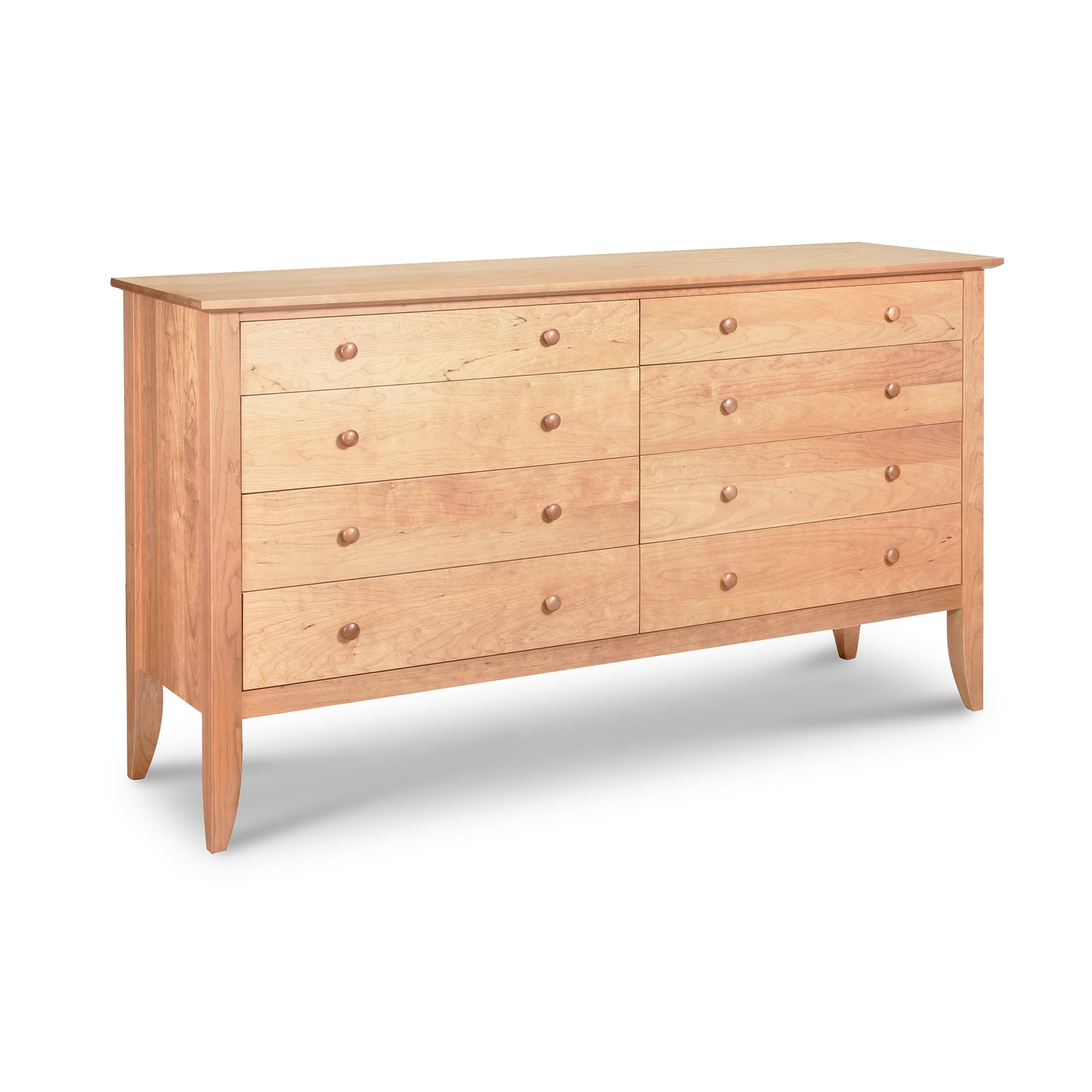 A Bow Front 8-Drawer Dresser by Lyndon Furniture with drawers on a white background is a stylish furniture piece.