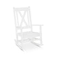 A classic white POLYWOOD Braxton Porch Rocking Chair isolated on a white background, featuring a slatted seat, cross-back design, and curved rockers made from durable POLYWOOD lumber.