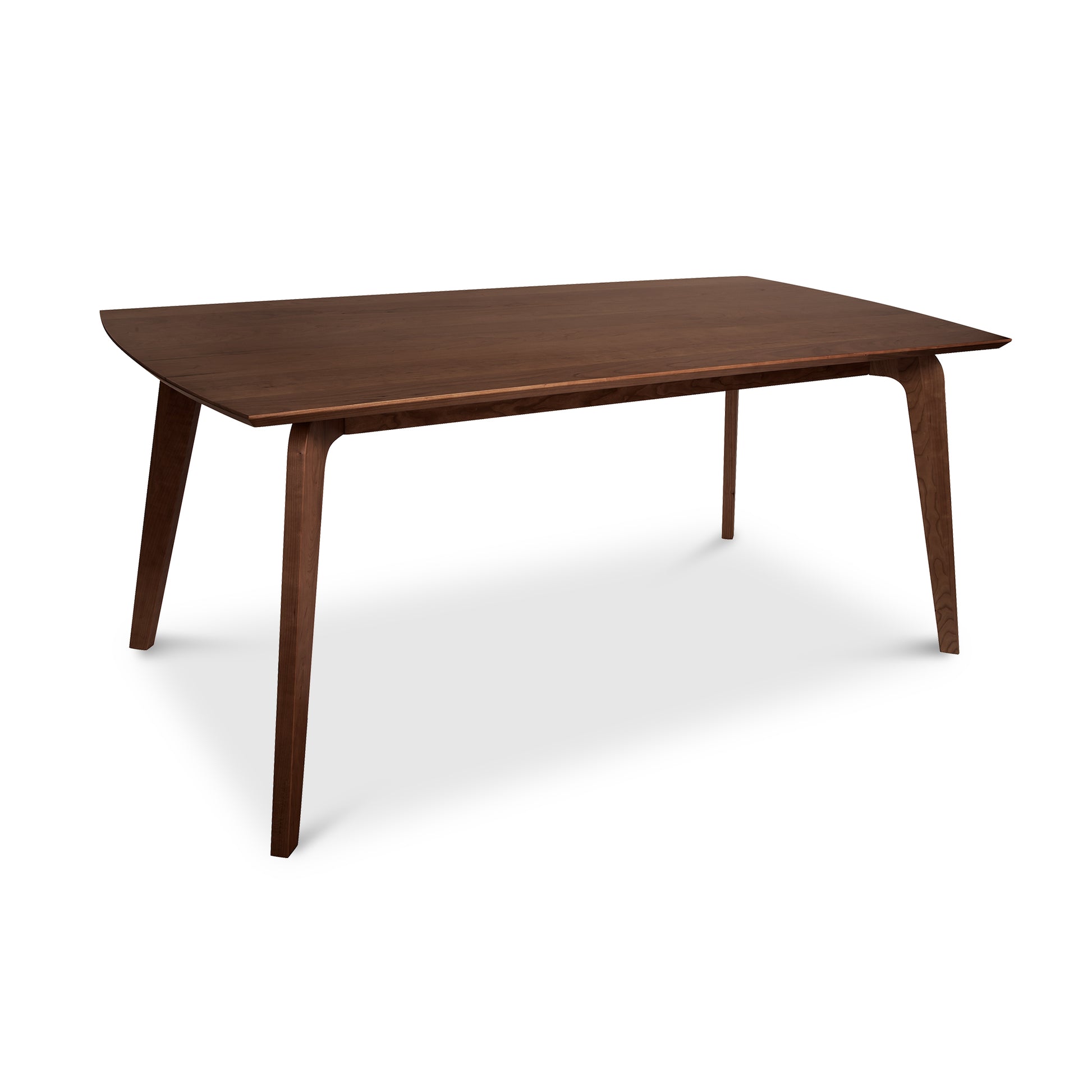 Lyndon Furniture Brighton Solid-Top Table with angled legs and a smooth dark brown finish, showcasing mid-century modern style.
