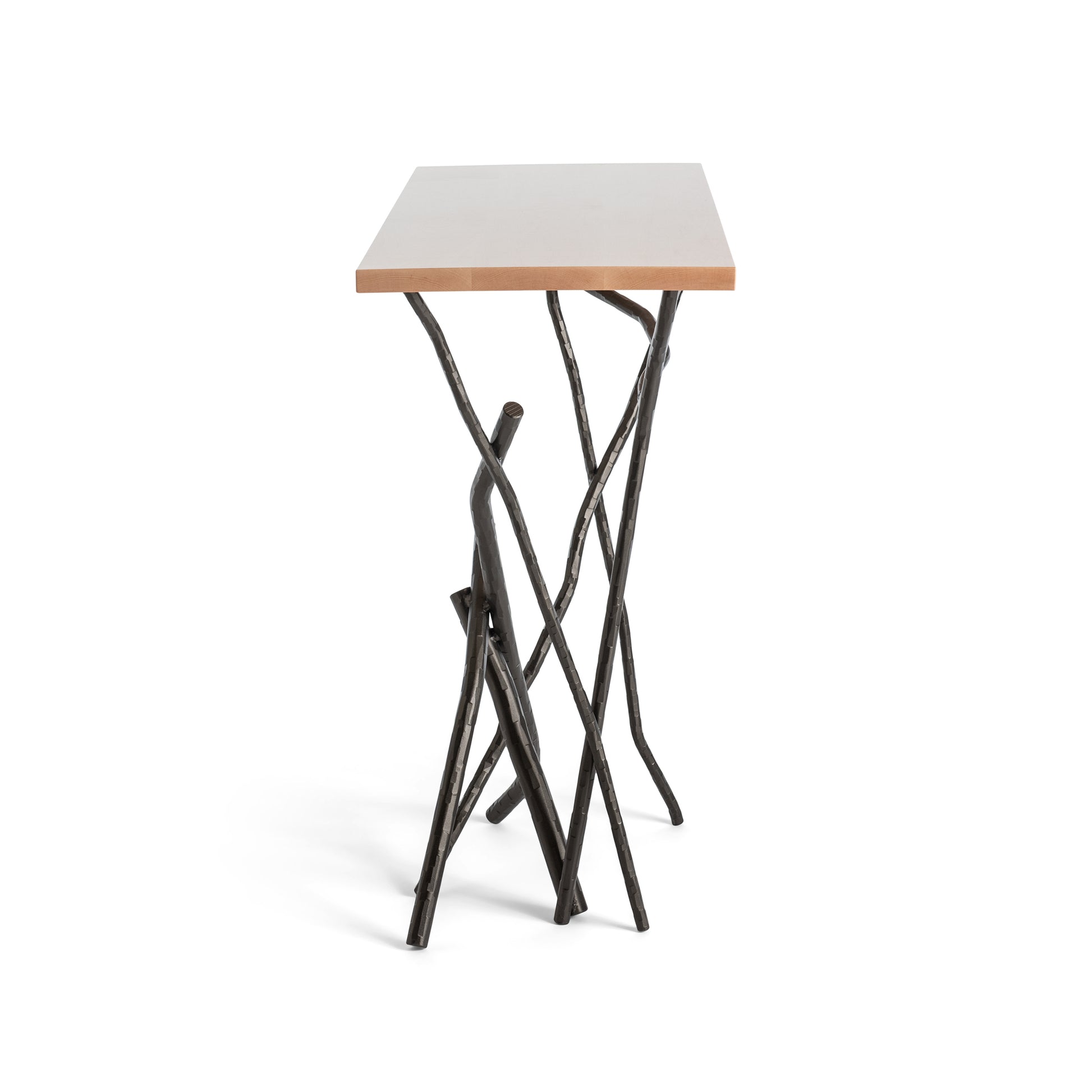 Brindille Console Table by Hubbardton Forge with a Vermont maple top and metal rods inspired by tree branches.