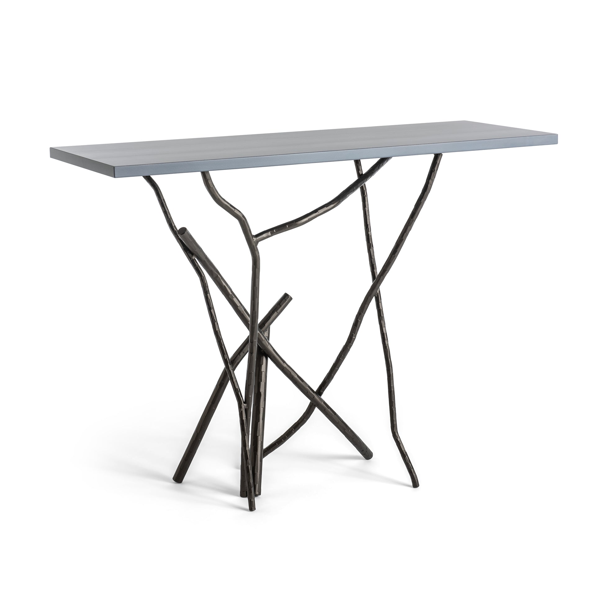 Brindille Console Table by Hubbardton Forge with a sleek gray wood top and intertwined metal branch base.