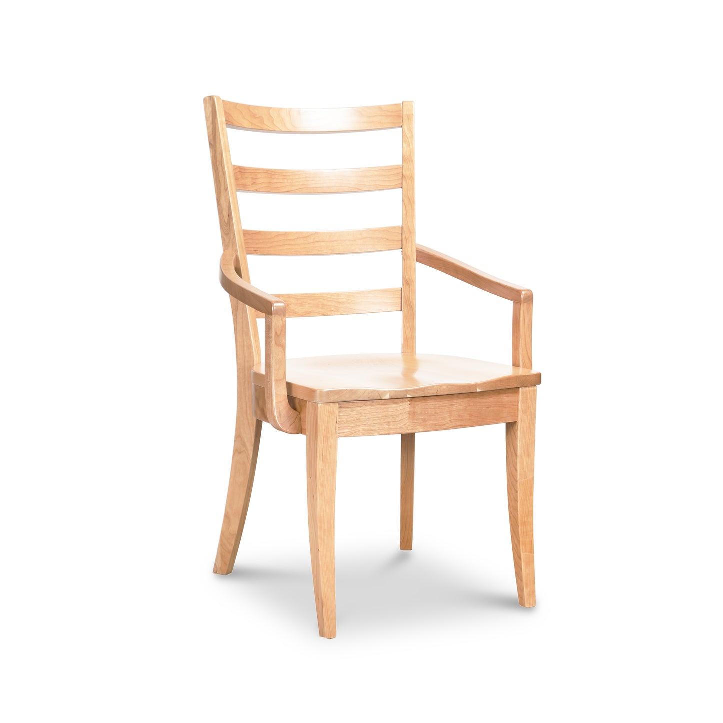 Bromley Ladder-Back Chair with wood seat and armrests, handcrafted by Vermont Woods Studios in a natural finish, American made quality furniture.