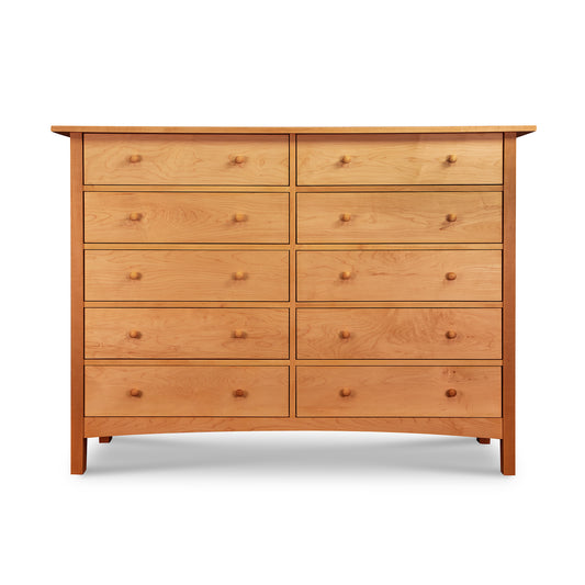 Burlington Shaker 10-Drawer Dresser by Vermont Furniture Designs, crafted from solid wood with round knobs, highlighting its classic design.