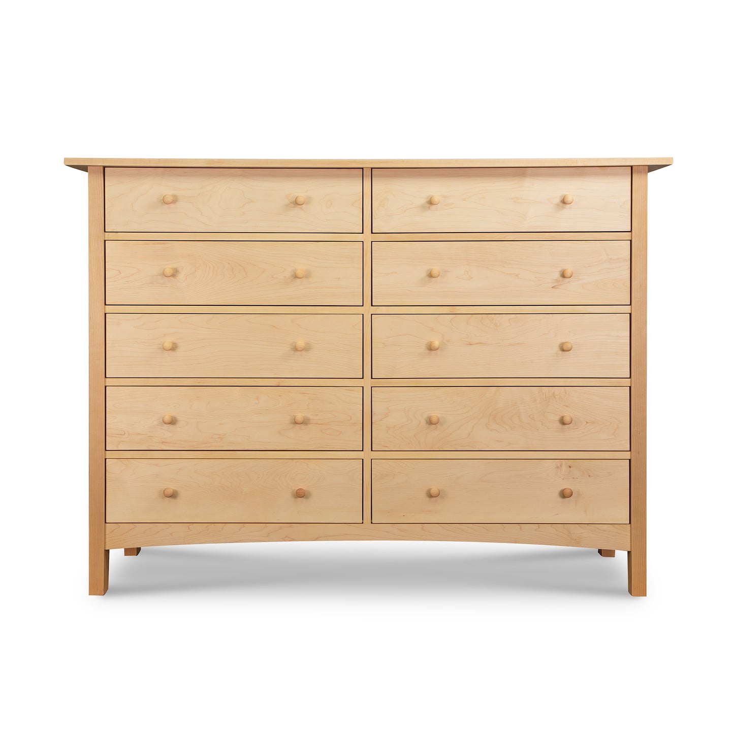 Burlington Shaker 10-Drawer Dresser by Vermont Furniture Designs in light wood with round knobs.