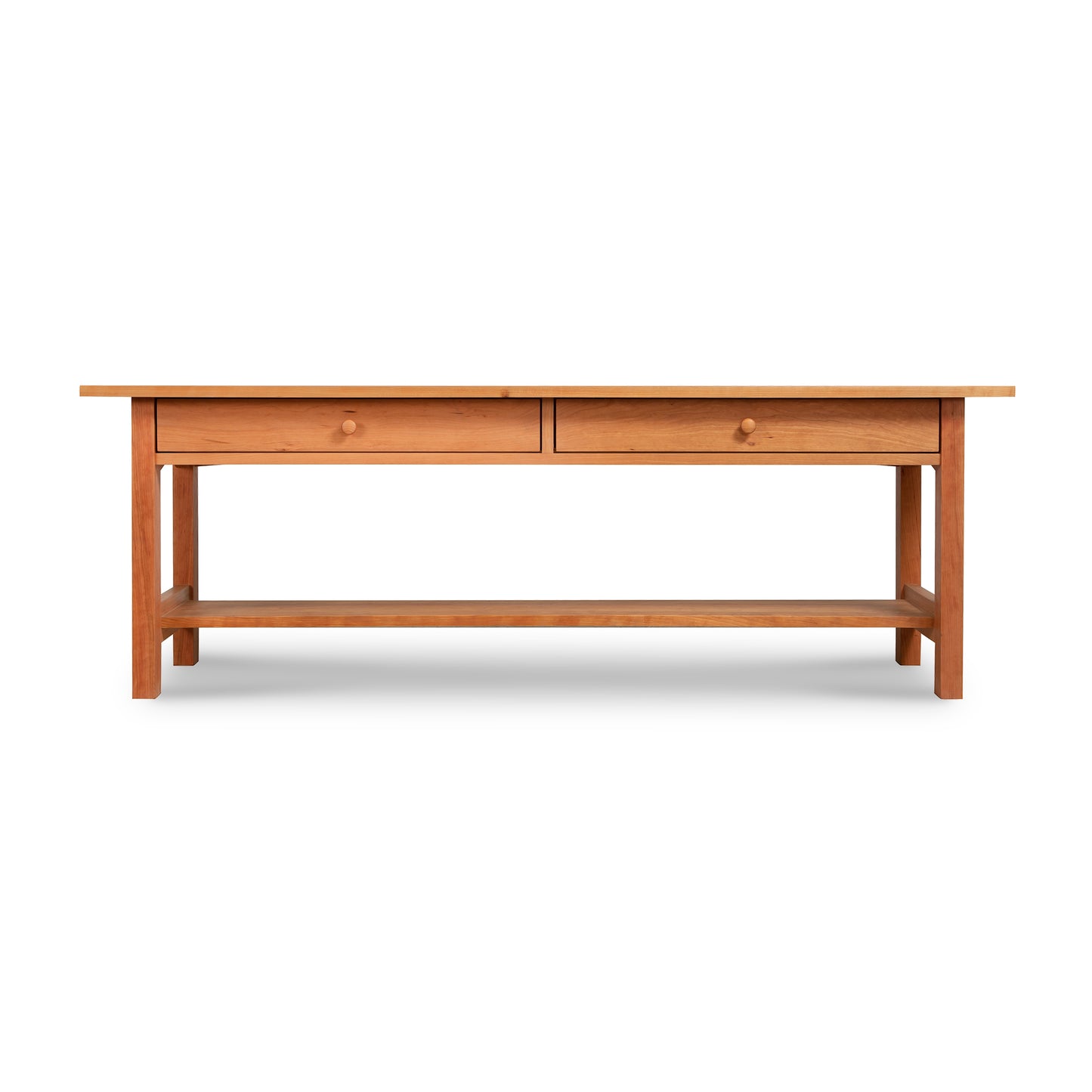Burlington Shaker 2-Drawer Coffee Table by Vermont Furniture Designs, featuring classic Shaker style and functional storage drawers.