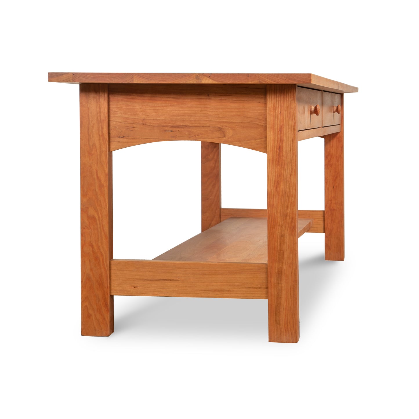 Burlington Shaker 2-Drawer Coffee Table by Vermont Furniture Designs with lower shelf and two drawers, handcrafted from solid wood.