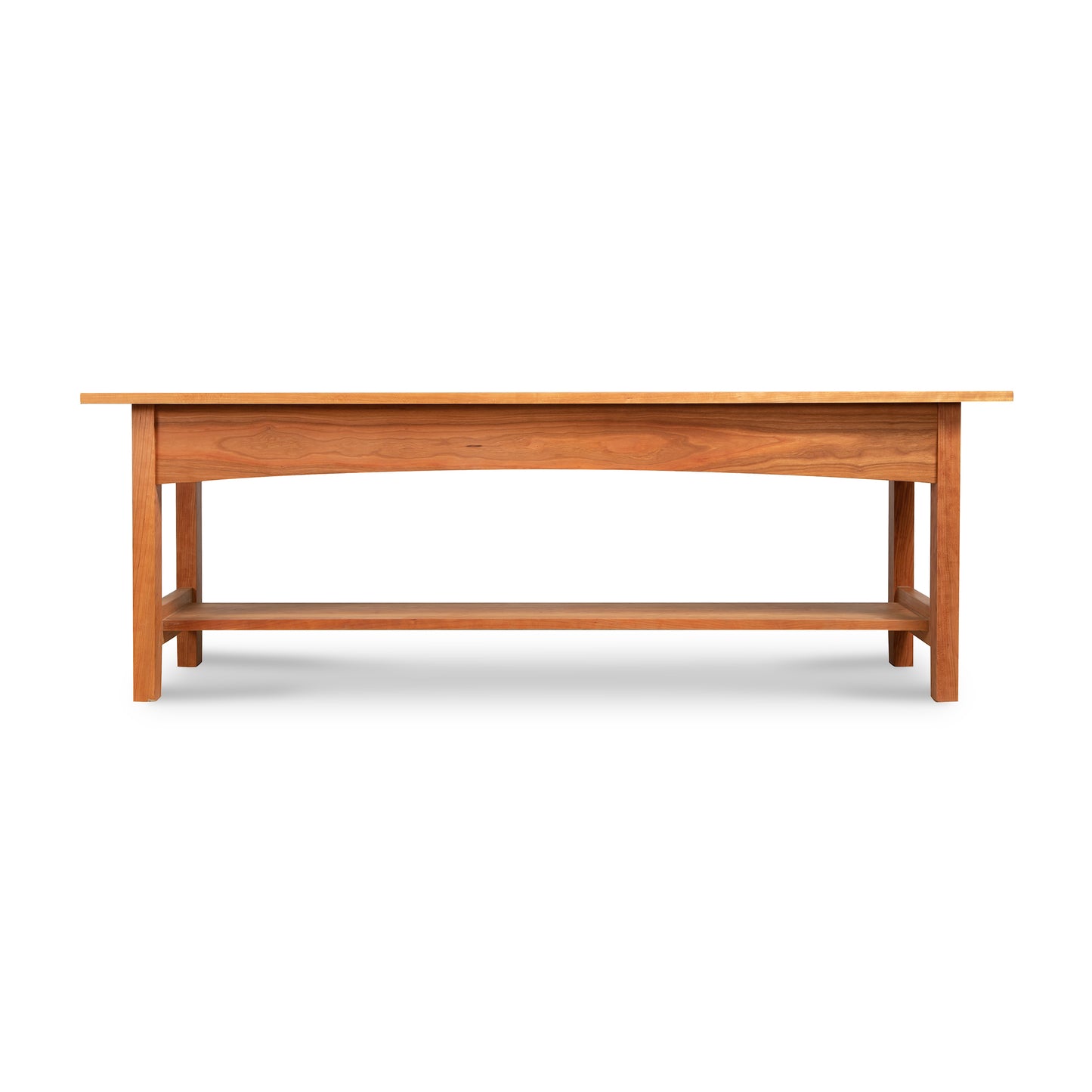 Burlington Shaker 2-Drawer Coffee Table in solid cherry, showcasing minimalist lines and craftsmanship by Vermont Furniture Designs.