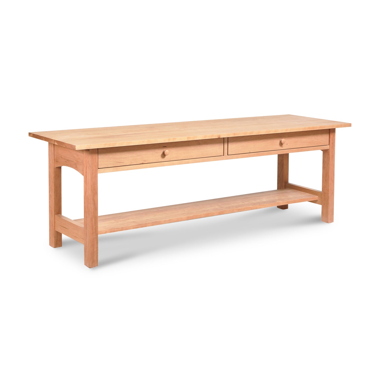 Burlington Shaker 2-Drawer Coffee Table with two drawers, lower shelf, and eco-friendly oil finish by Vermont Furniture Designs.