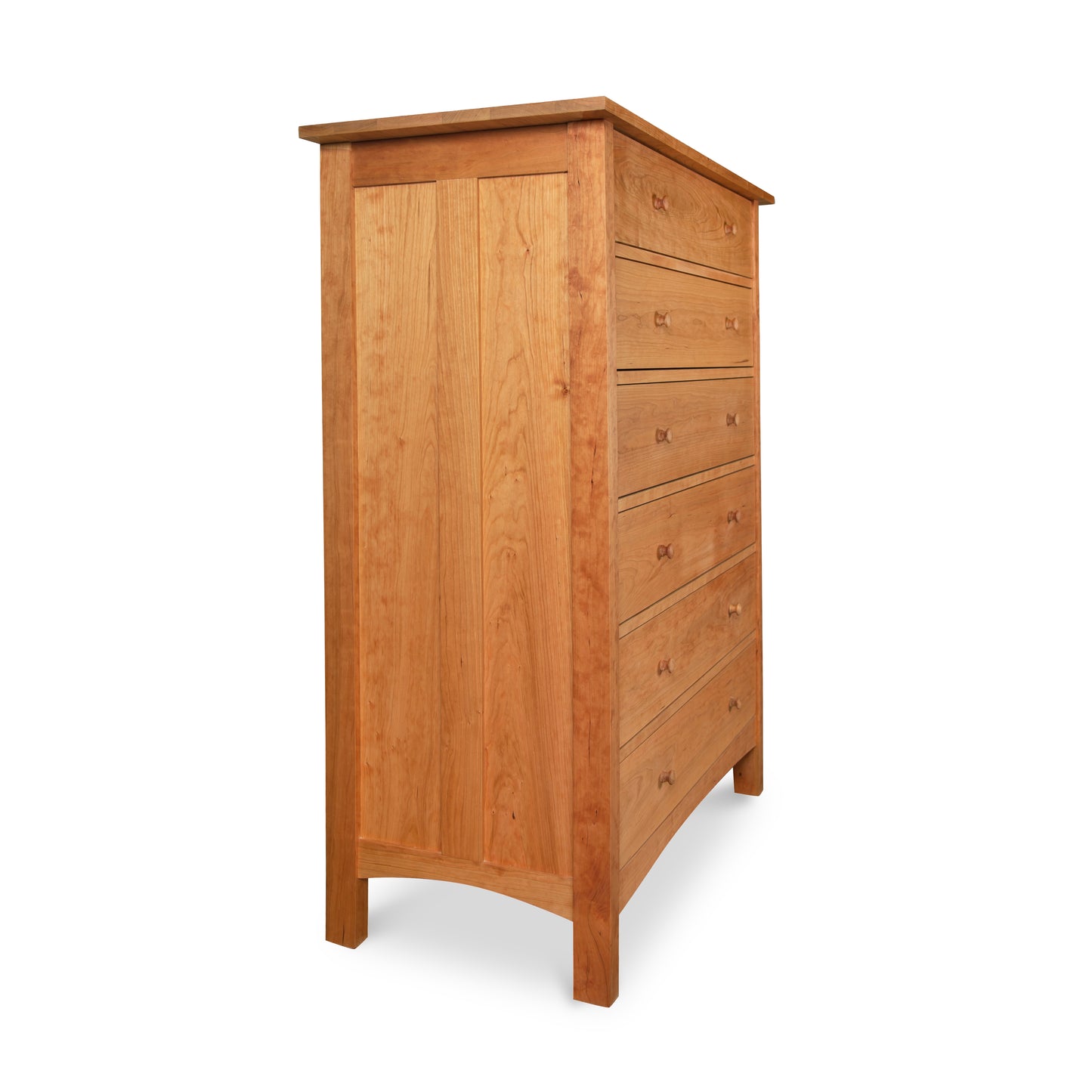Burlington Shaker 6-Drawer Chest from Vermont Furniture Designs with sleek simple handles and natural wood finish, side view highlighting the chest’s craftsmanship.