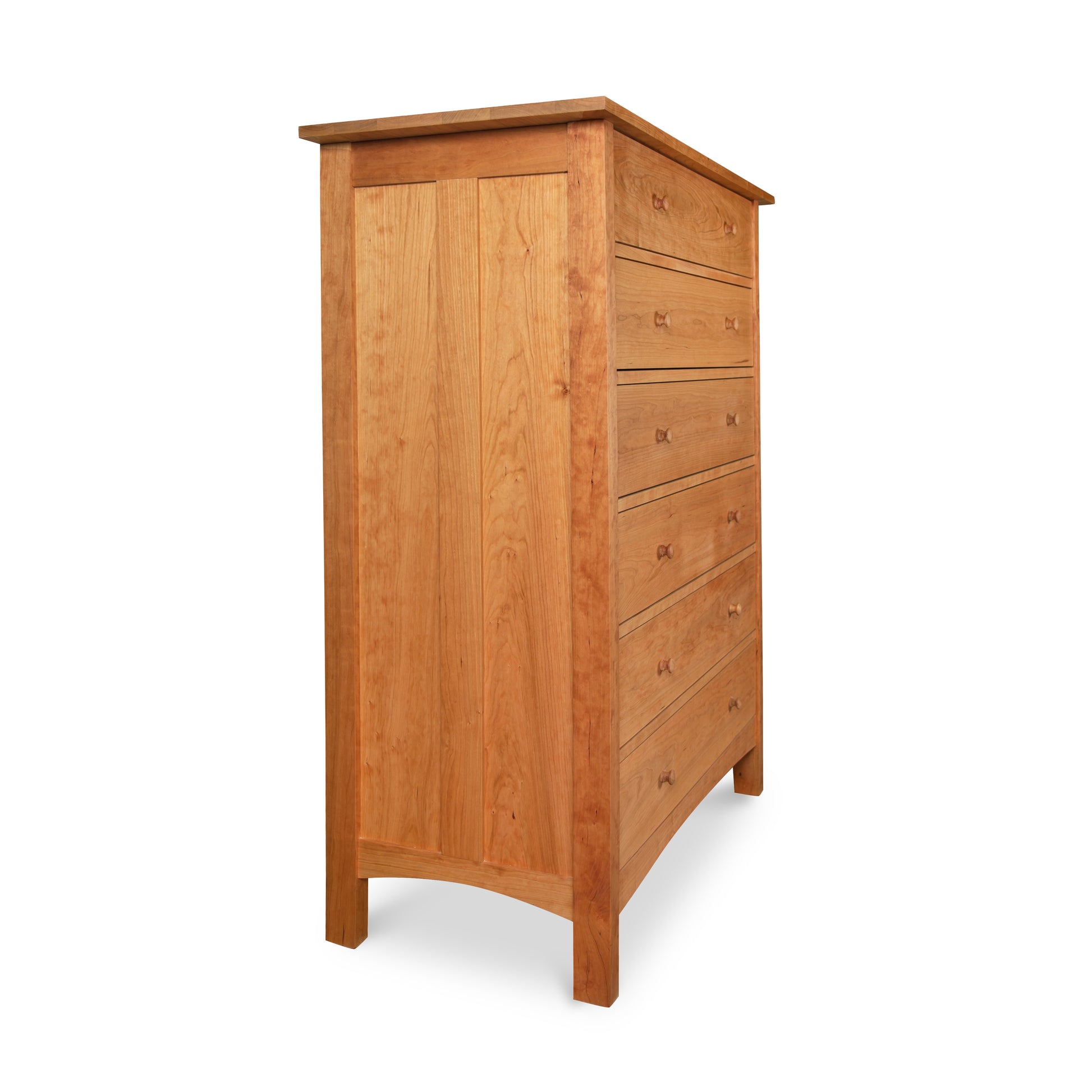 Burlington Shaker 6-Drawer Chest from Vermont Furniture Designs with sleek simple handles and natural wood finish, side view highlighting the chest’s craftsmanship.