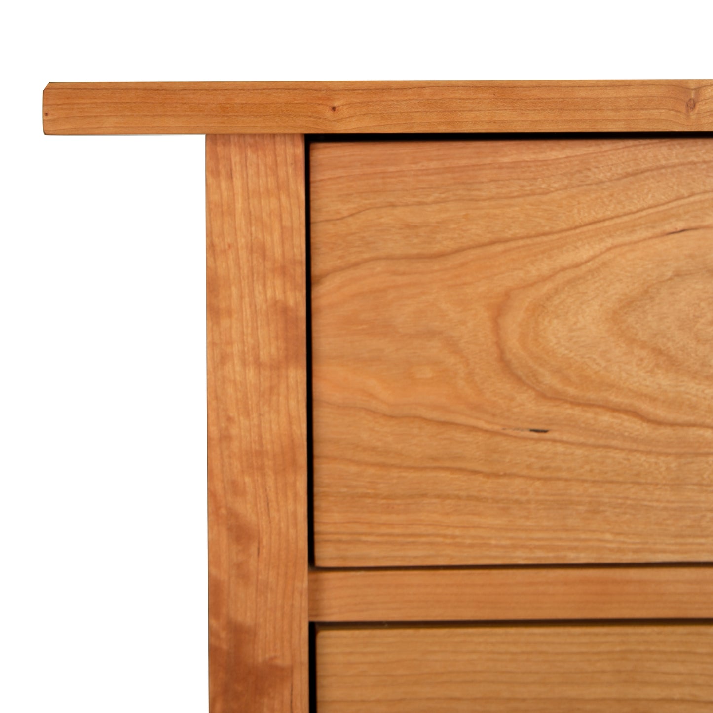 Burlington Shaker 6-Drawer Chest by Vermont Furniture Designs, highlighting the finely crafted wood grain and expert joinery of the upper left corner.