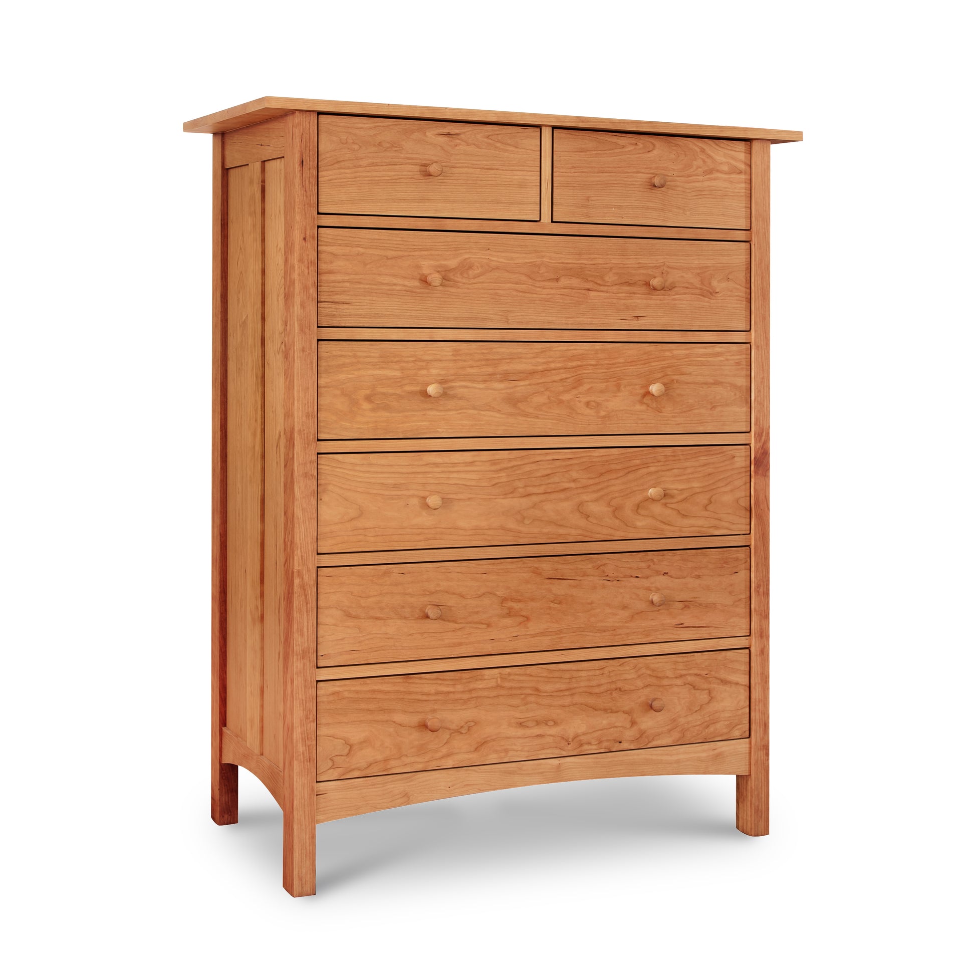 Vermont Furniture Designs Burlington Shaker 7-Drawer Chest crafted in solid wood, highlighting its elegant lines and craftsmanship.