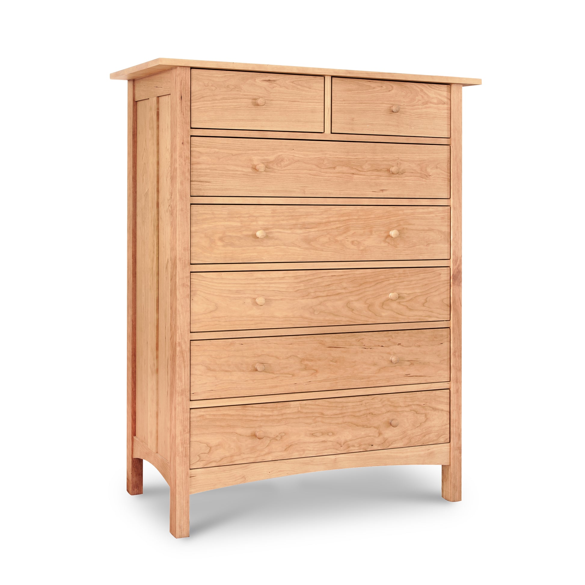 Burlington Shaker 7-Drawer Chest in solid wood, featuring handcrafted construction and round wooden knobs by Vermont Furniture Designs.
