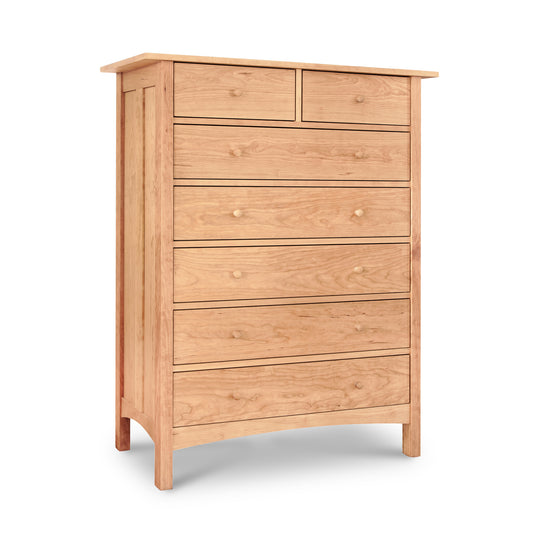 Burlington Shaker 7-Drawer Chest in solid wood, featuring handcrafted construction and round wooden knobs by Vermont Furniture Designs.