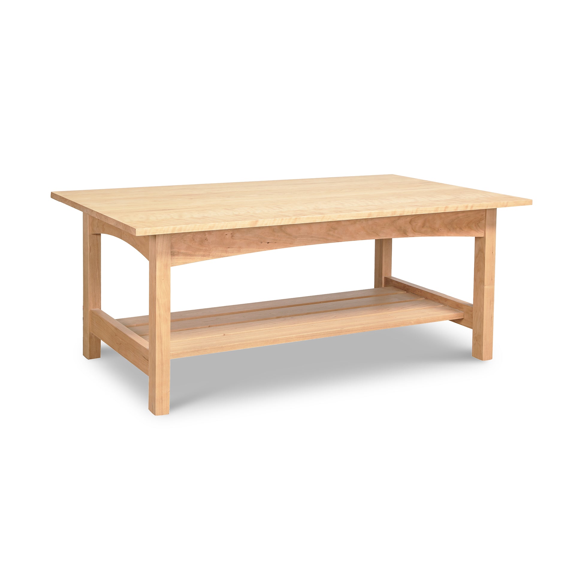 Burlington Shaker Coffee Table handcrafted from solid wood with a lower shelf, highlighting fine American craftsmanship.