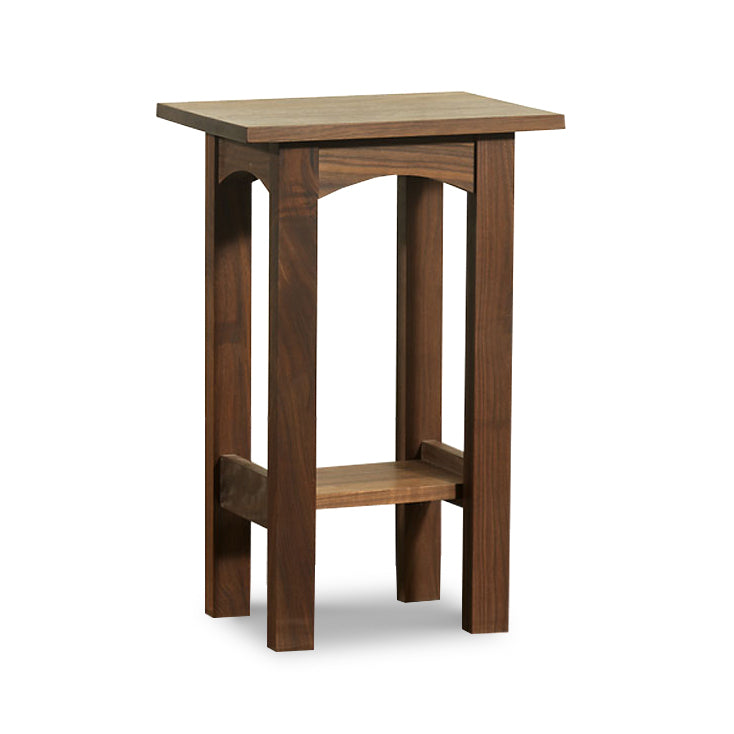 A solid wood Vermont Furniture Designs Burlington Shaker End Table with a square top and a lower shelf, isolated on a white background.