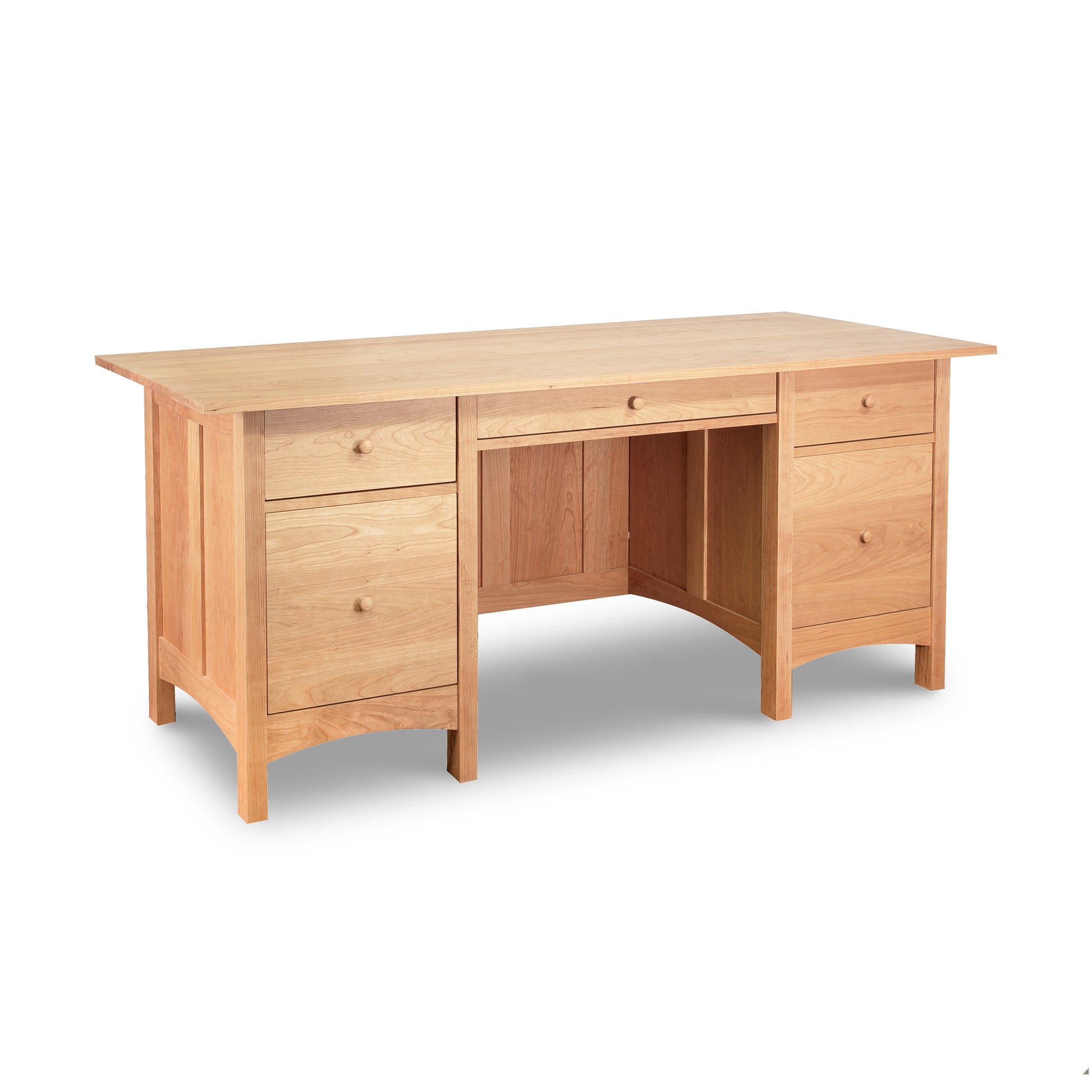 Burlington Shaker Executive Desk by Vermont Furniture Designs with eight drawers, crafted in hardwood, displayed from the front.