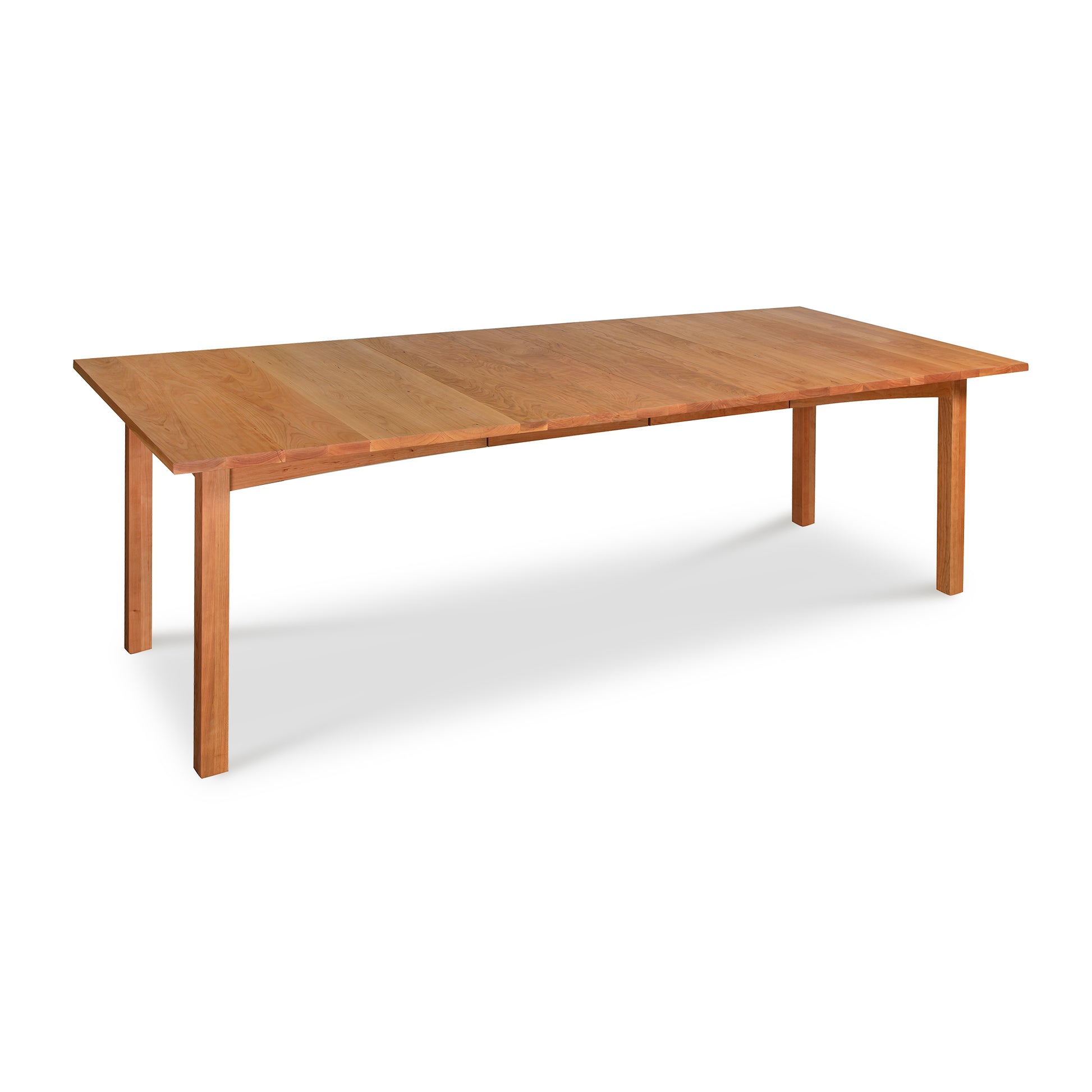 Burlington Shaker Extension Dining Table with clean lines, four straight legs, and a natural eco-oil finish, crafted by Vermont Furniture Designs.