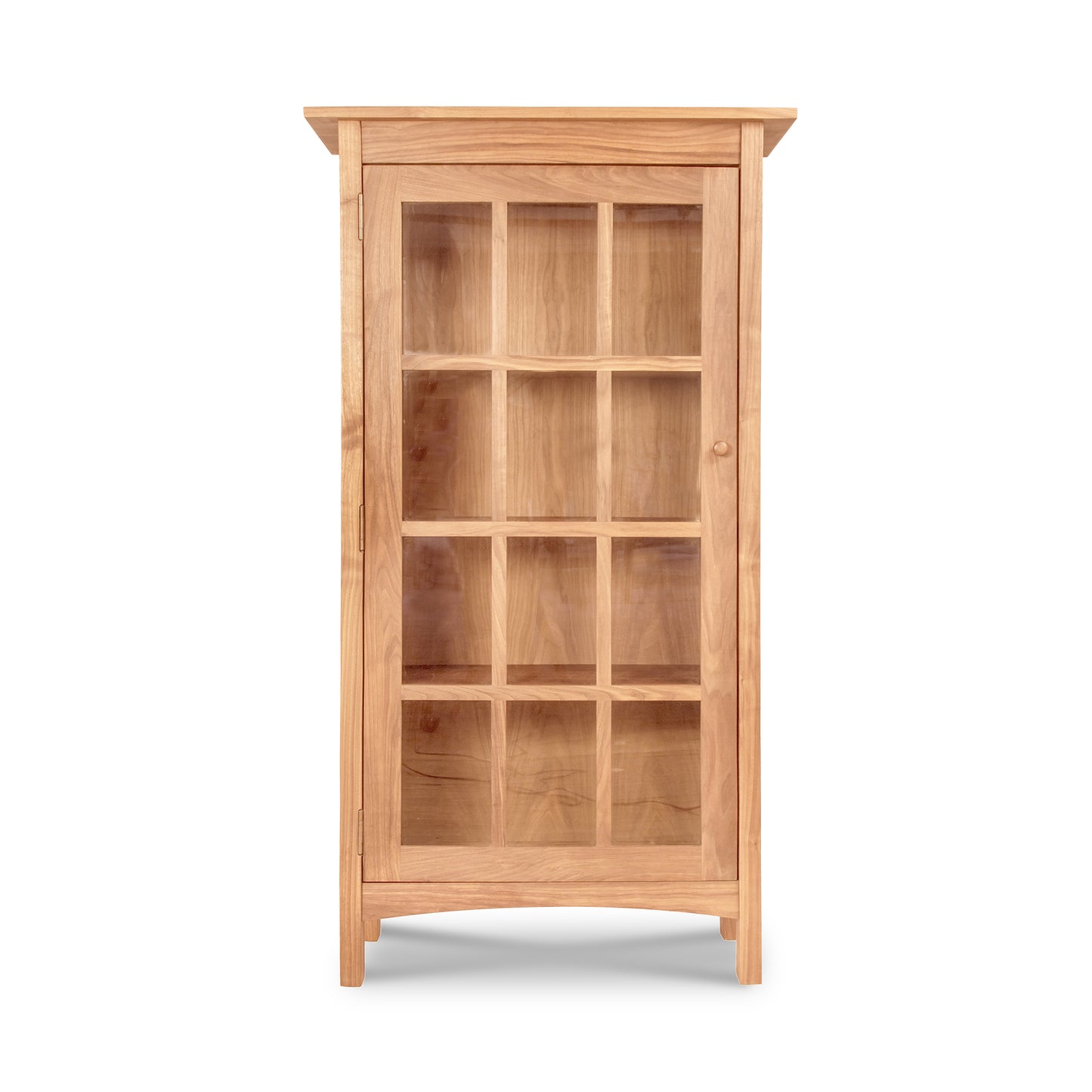 Burlington Shaker Glass Door Bookcase by Vermont Furniture Designs with twelve-paneled glass door and adjustable shelves, crafted from solid wood.